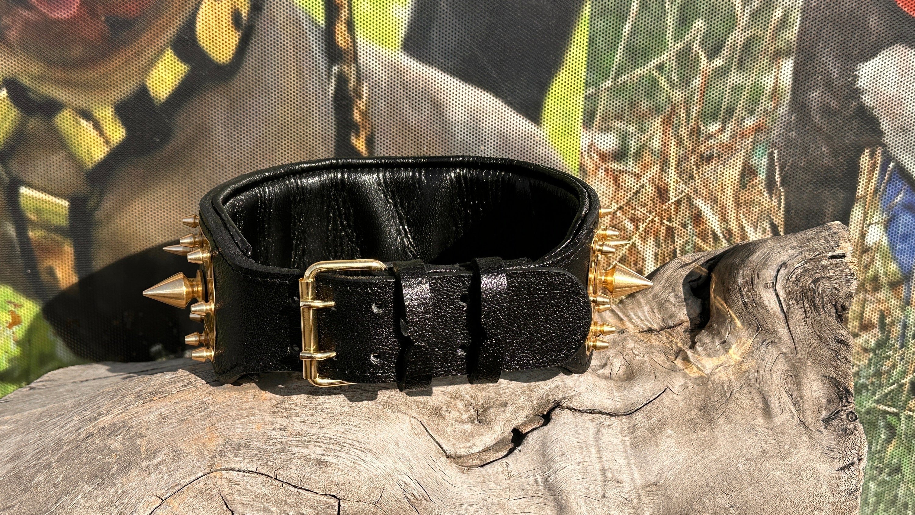 LEATHER NECK COLLAR SPECIALLY DESIGNED FOR YOUR FRIEND'S NAME (BLACK-GOLD)
