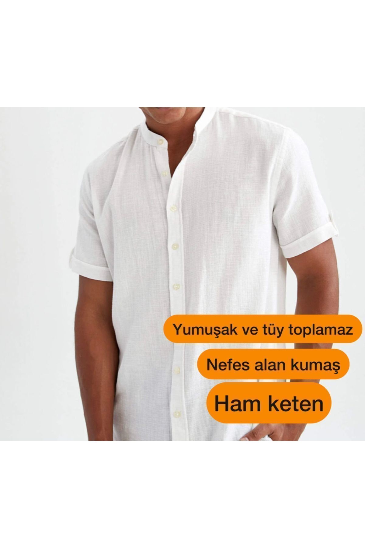 Erkek Hakim Yaka Ham Keten Gömlek Old Money