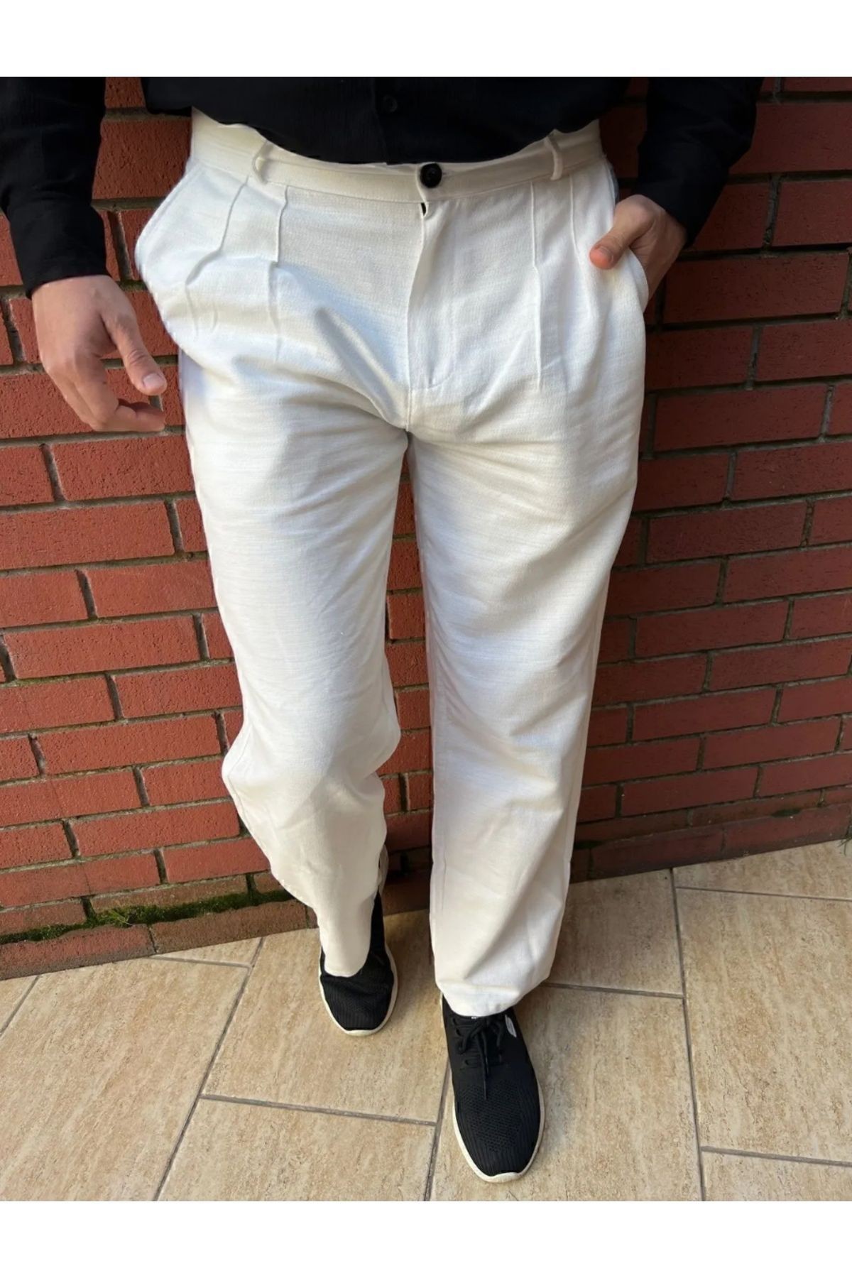 Ham Keten Yüksek Kalite Baggy Pantolon OLD MONEY İç göstermez