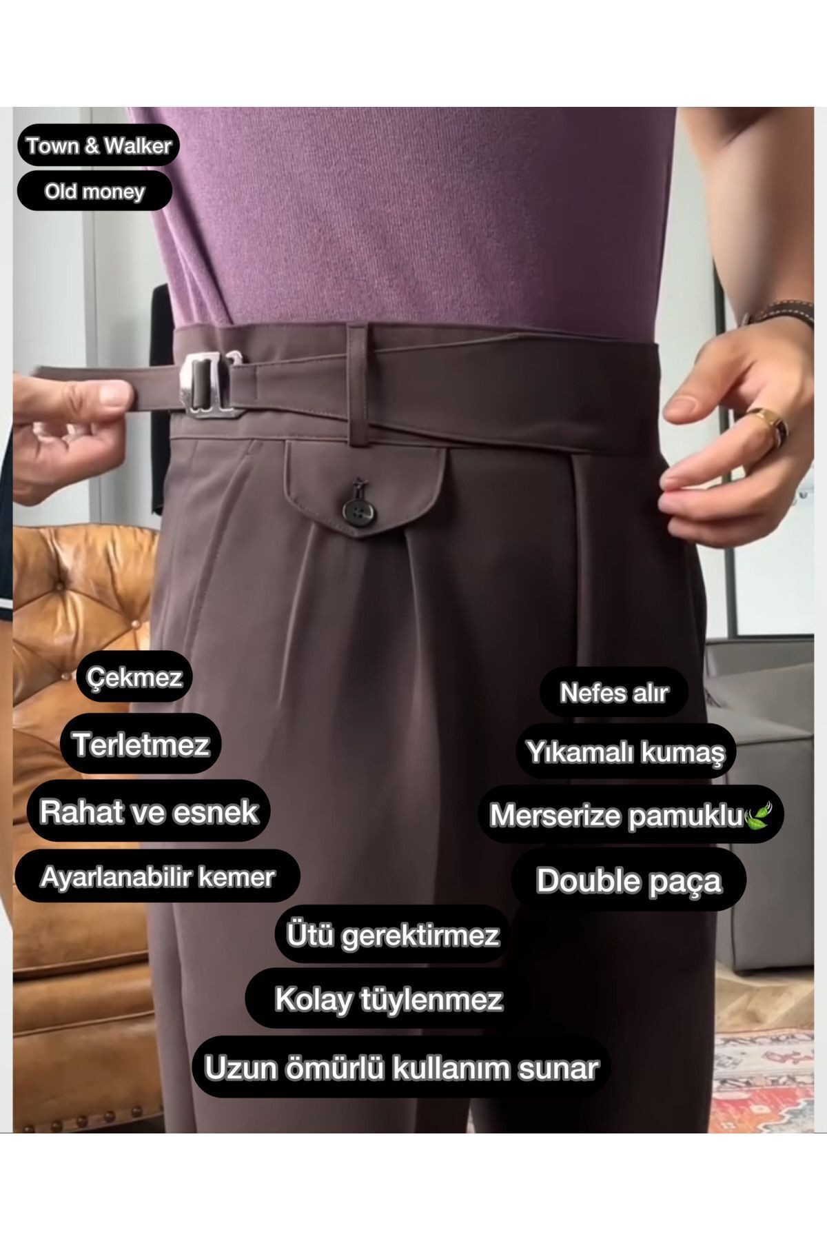 Erkek İtalyan Kesim Ayarlanabilir Kemerli Harvest Pantolon