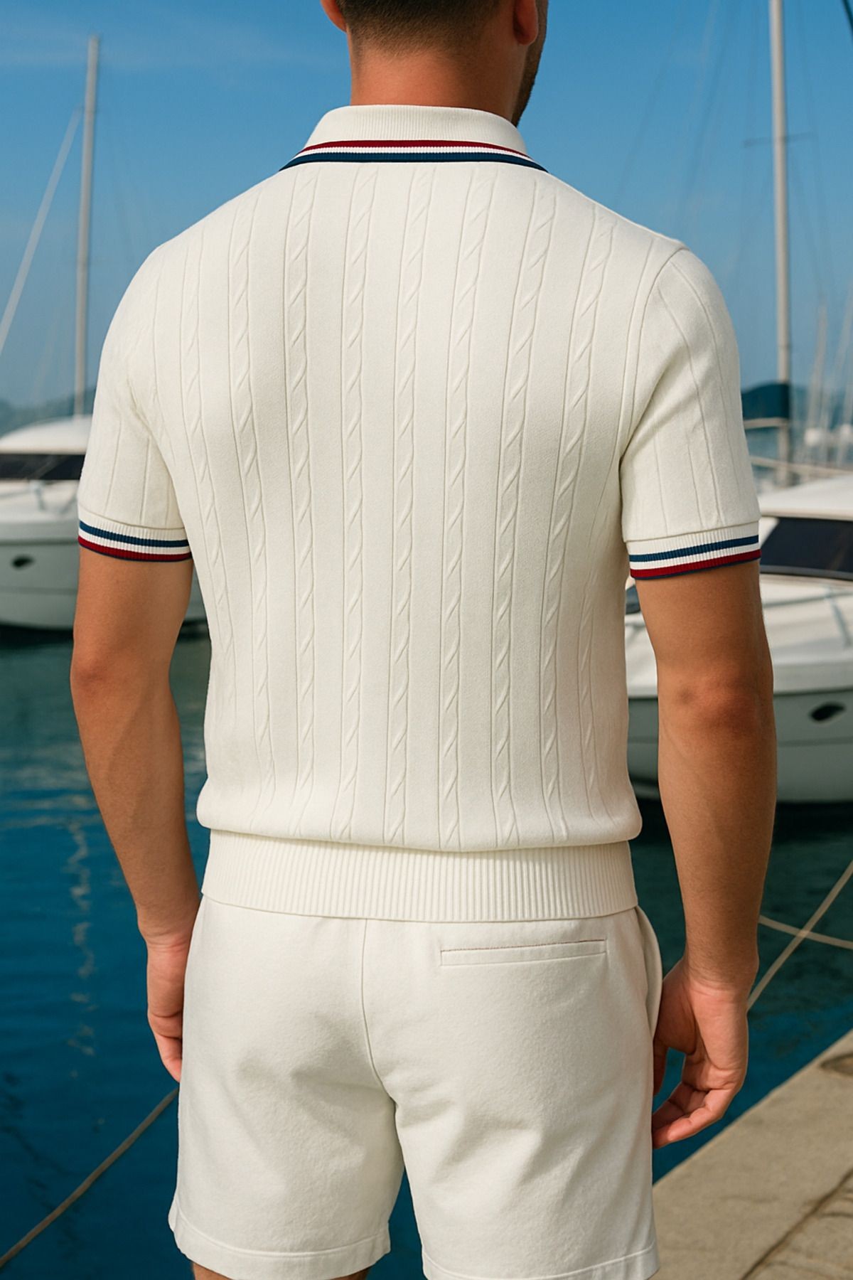 Erkek Polo Yaka Fermuarlı Merserize Pamuklu Triko -tshirt