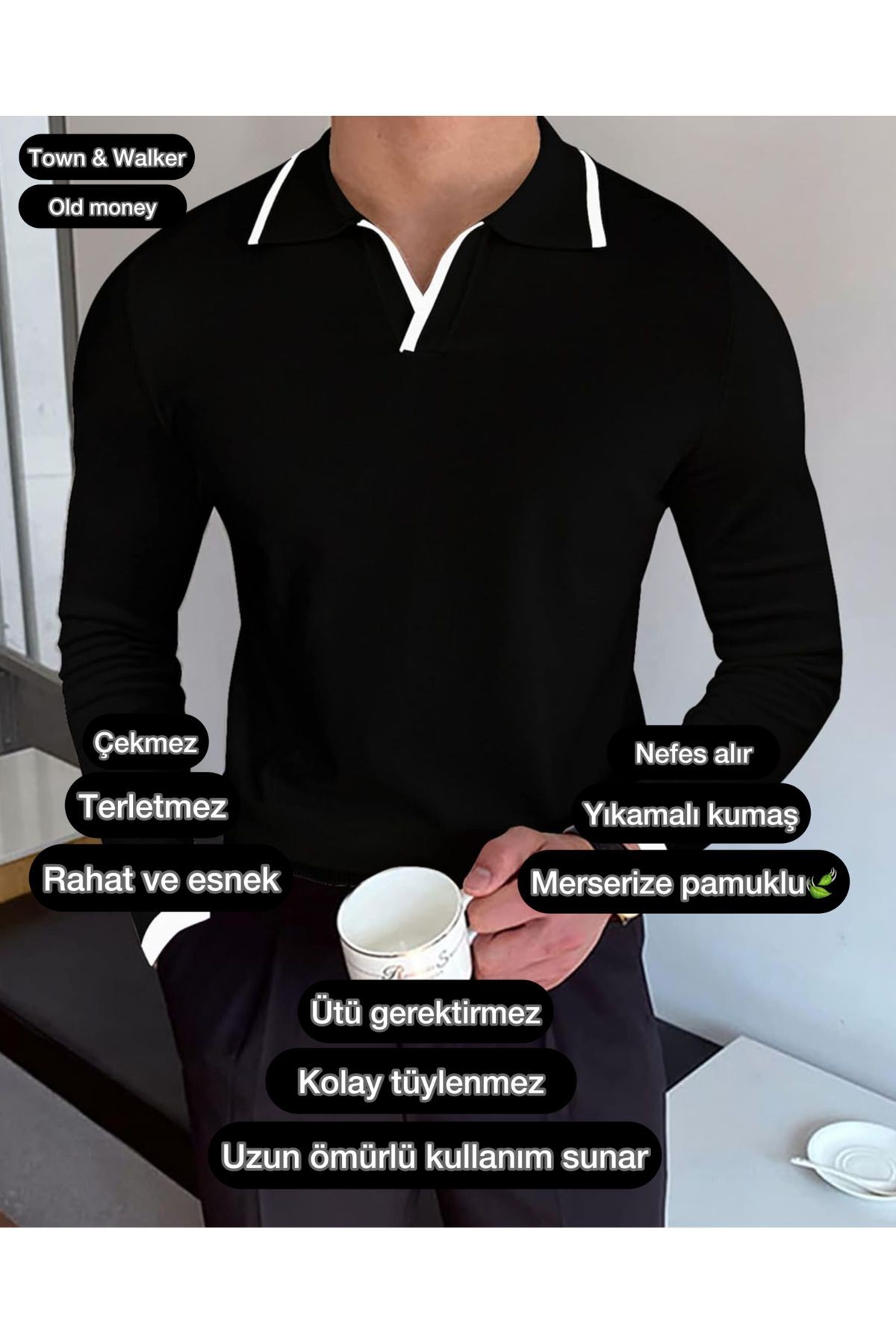 Erkek Polo Yaka Triko Kazak Klasik Old Money