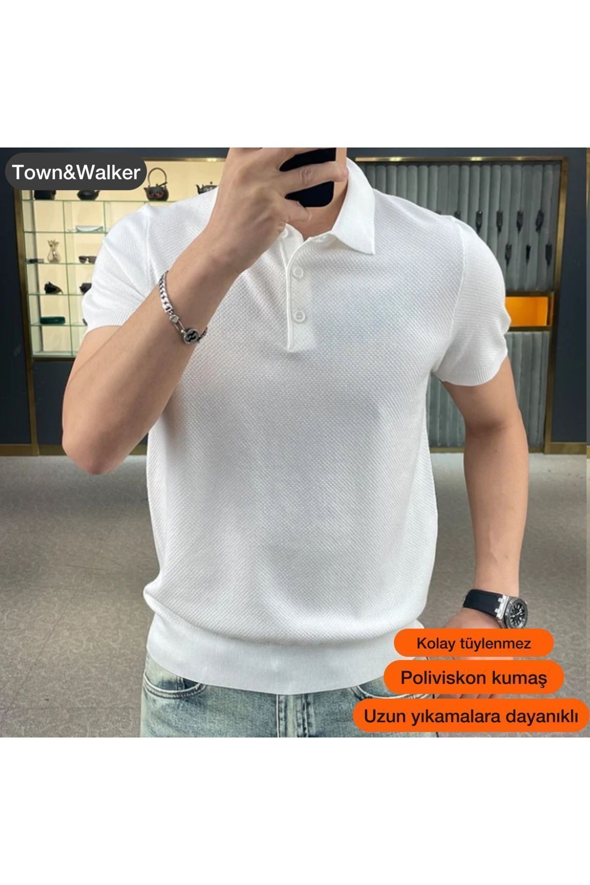 Old Money Erkek Polo Yaka ananas desen Örme Triko T-shirt