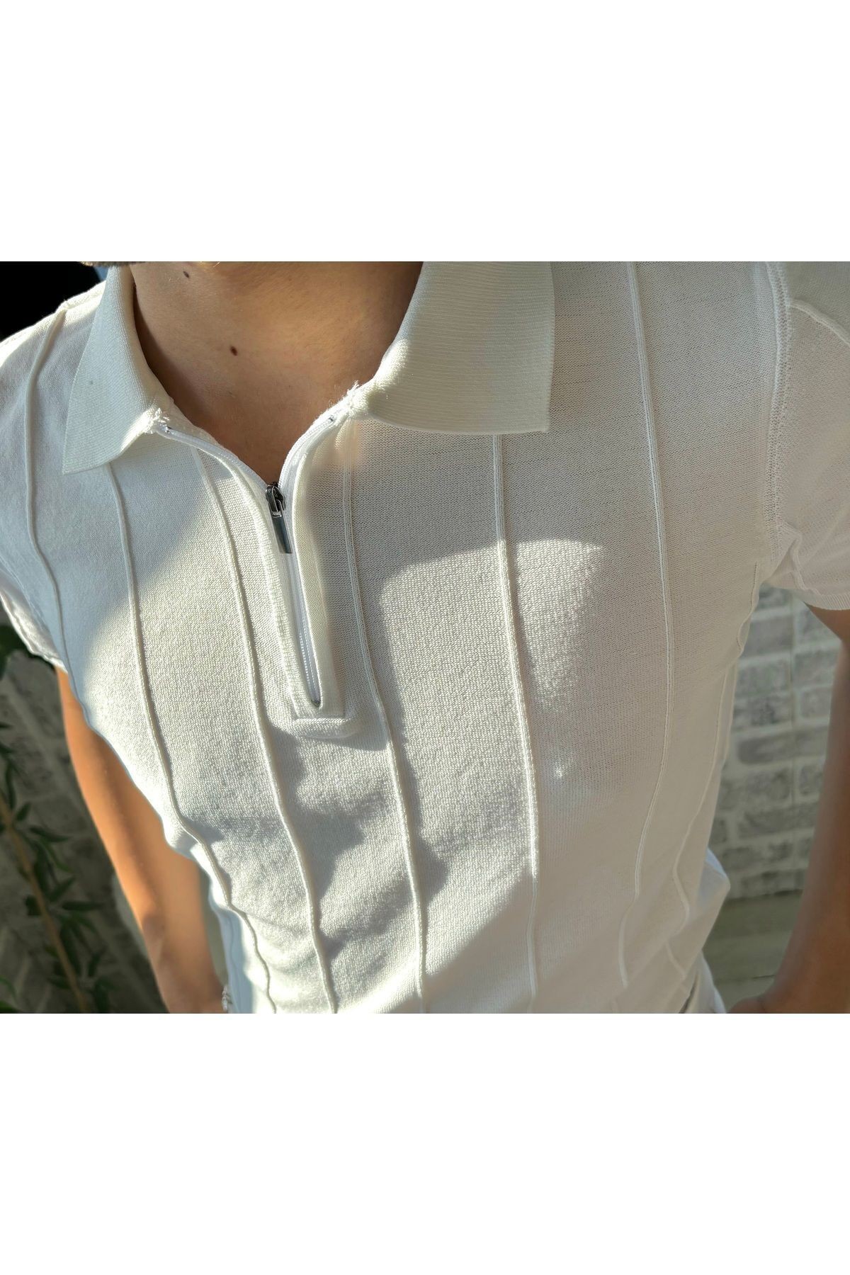 Erkek Polo Yaka Fermuarlı  Örme Triko T-shirt Old money
