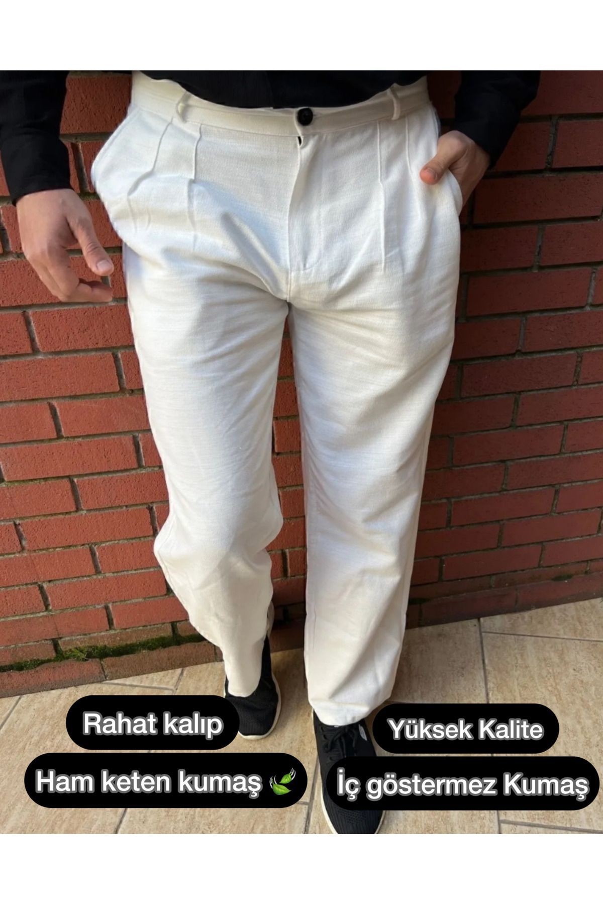 Ham Keten Yüksek Kalite Baggy Pantolon OLD MONEY İç göstermez