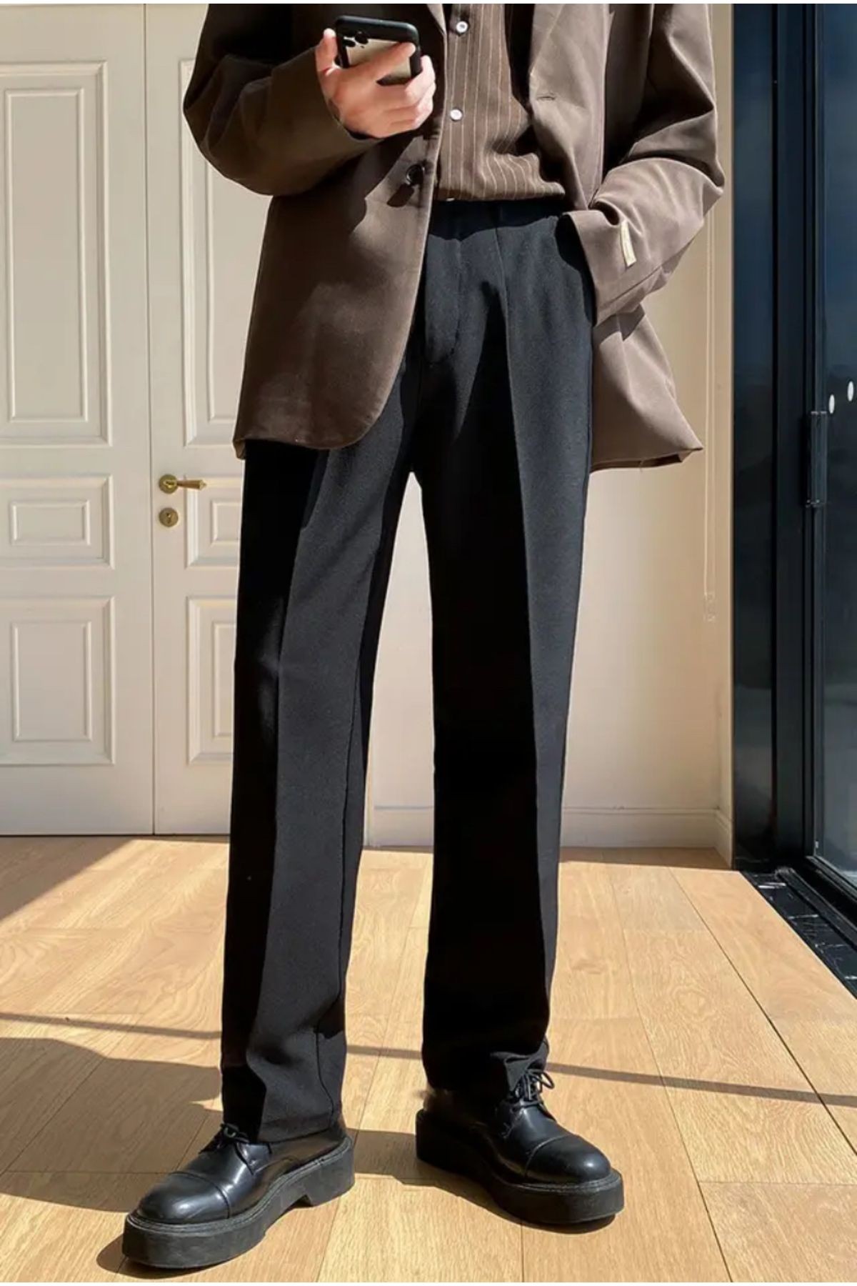 Siyah Pileli Baggy Kumaş Pantolon Old Money