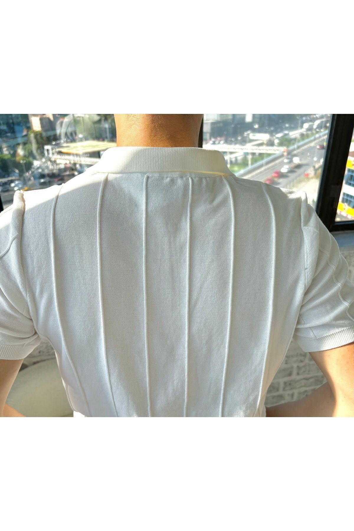 Erkek Polo Yaka Fermuarlı  Örme Triko T-shirt Old money