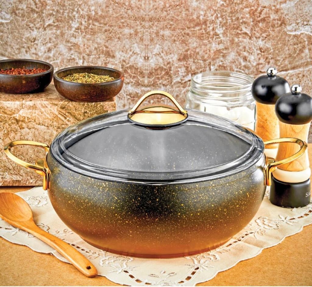 ÖZLİFE 650 RODİ 20 CM DERİN TENCERE – GOLD KULP / SİYAH GRANİT