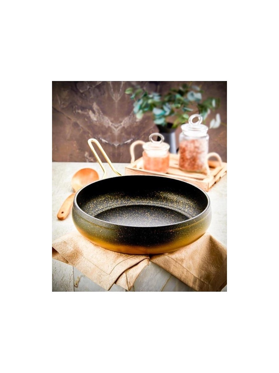 ÖZLİFE 660 Rodi 26 cm Granit Tava – Gold Kulp / Tel Siyah
