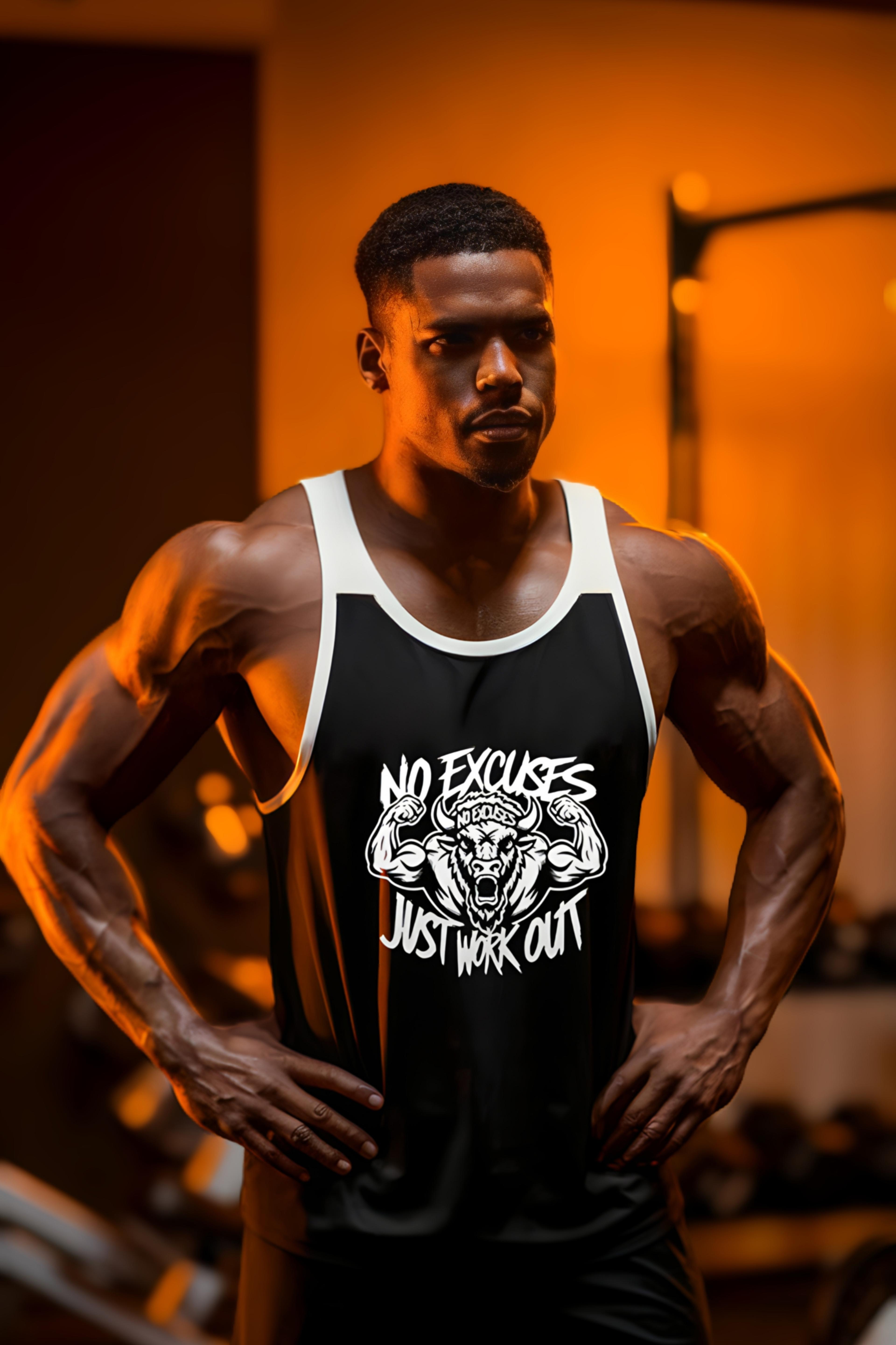 No Excuses Just Workout Siyah Gym Atlet 