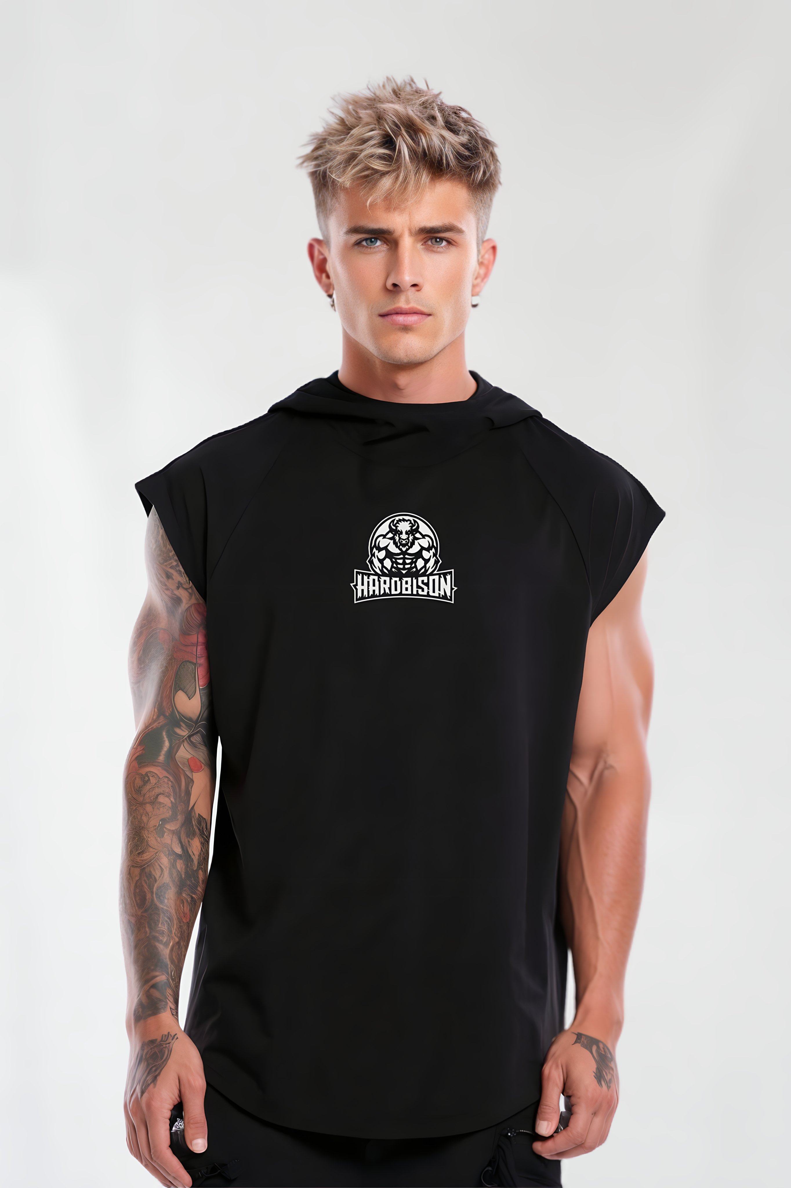 Siyah Kolsuz ve Kapüşonlu T-shirt