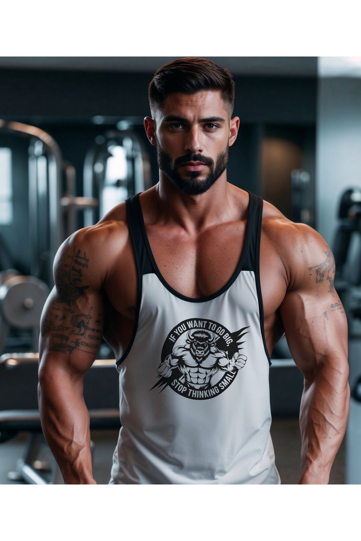 Beyaz Gym Fitness Tank Top Sporcu Atleti