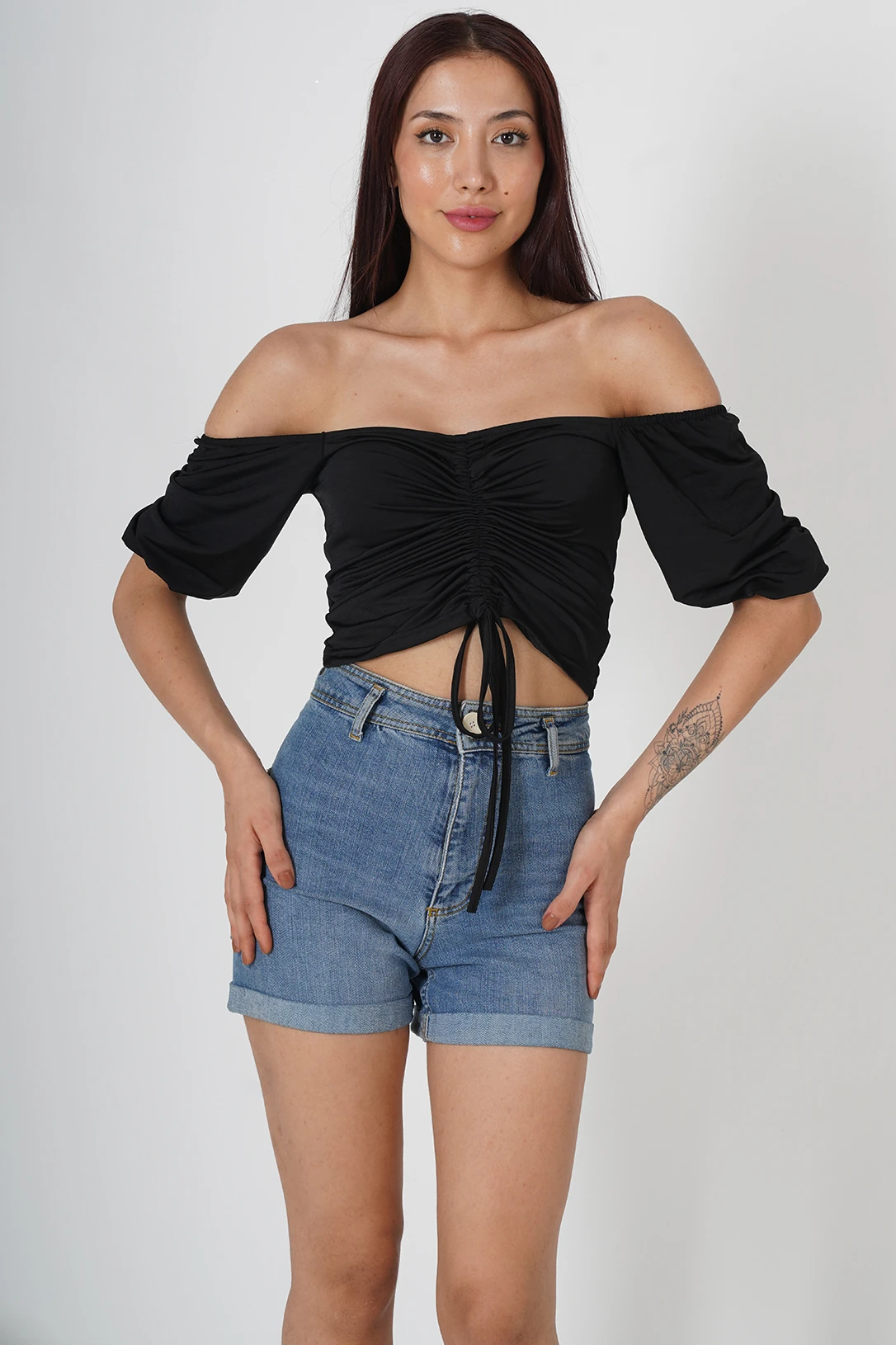 Bağcık Detaylı Kadın Crop Bluz - Görsel 5