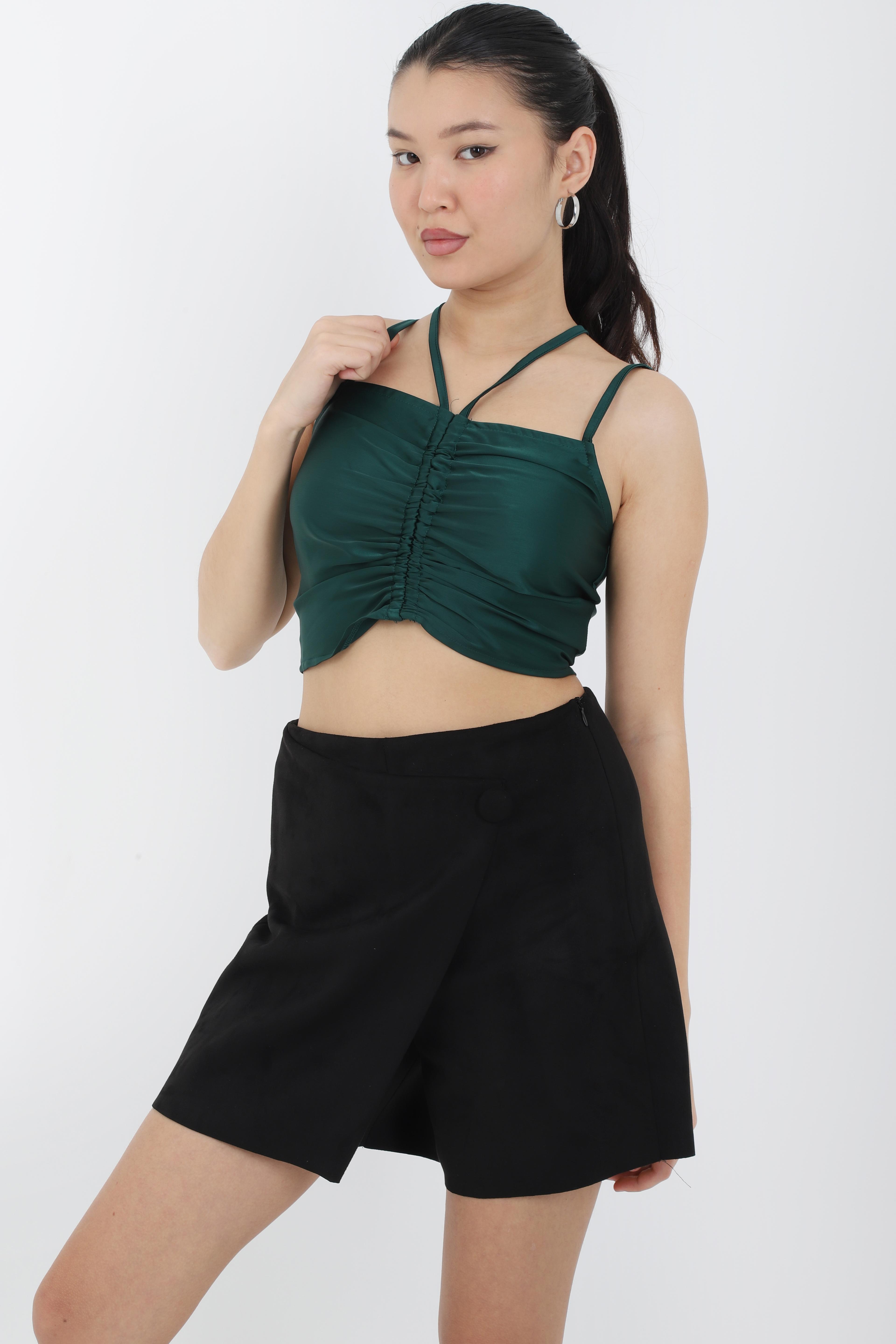BAĞCIK DETAYLI CROP TOP - YEŞİL