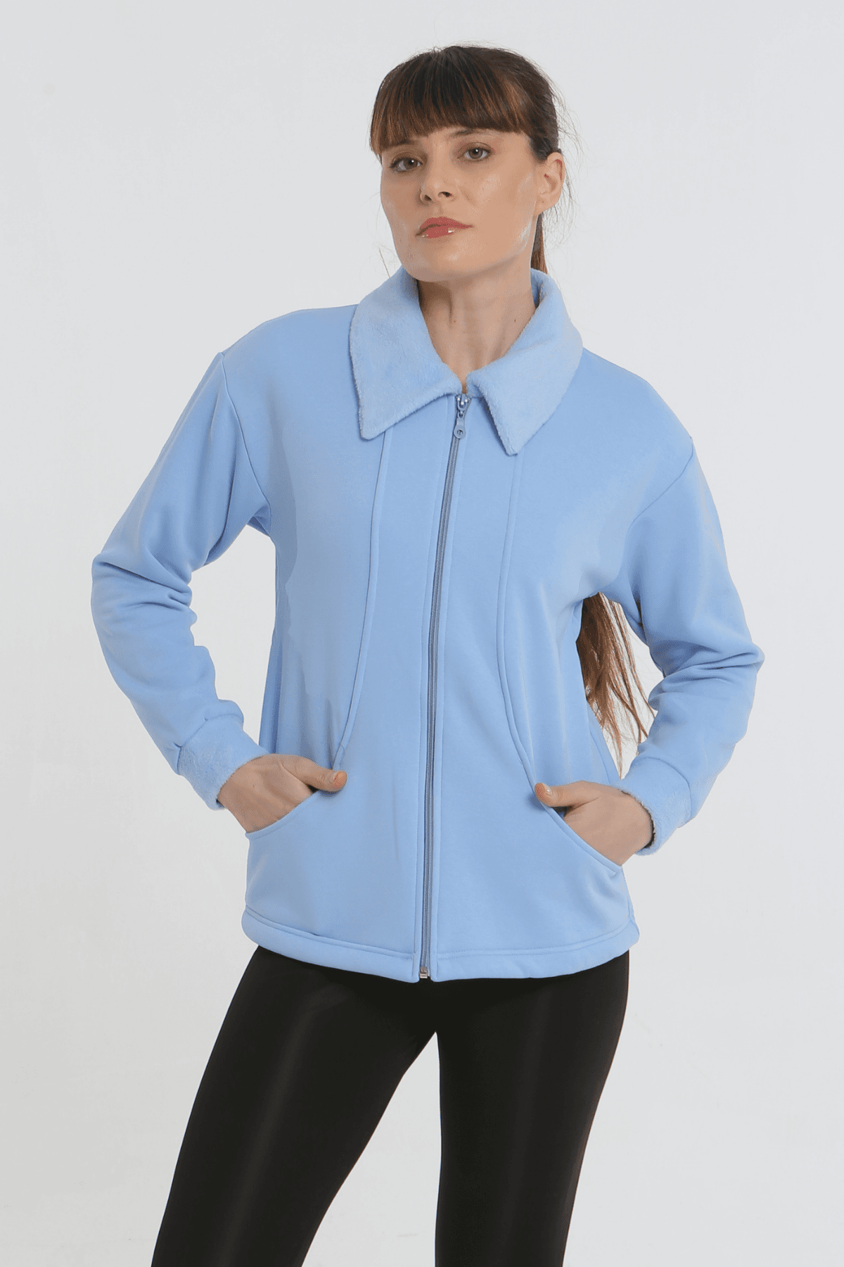 PELUŞLU 3 İPLİKLİ MAVİ TEKNİK CEKET