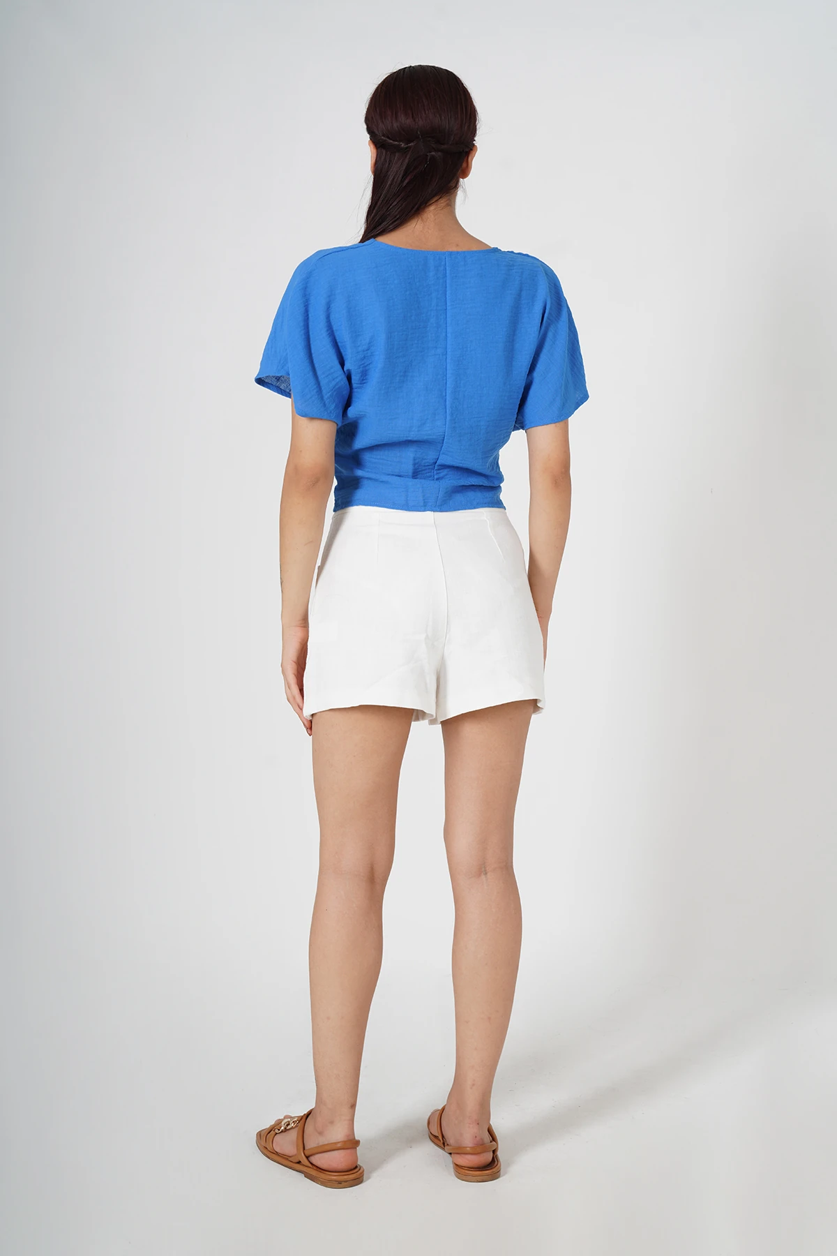 Düğüm Detaylı Keten Kumaş Crop Kadın Bluz - Görsel 10