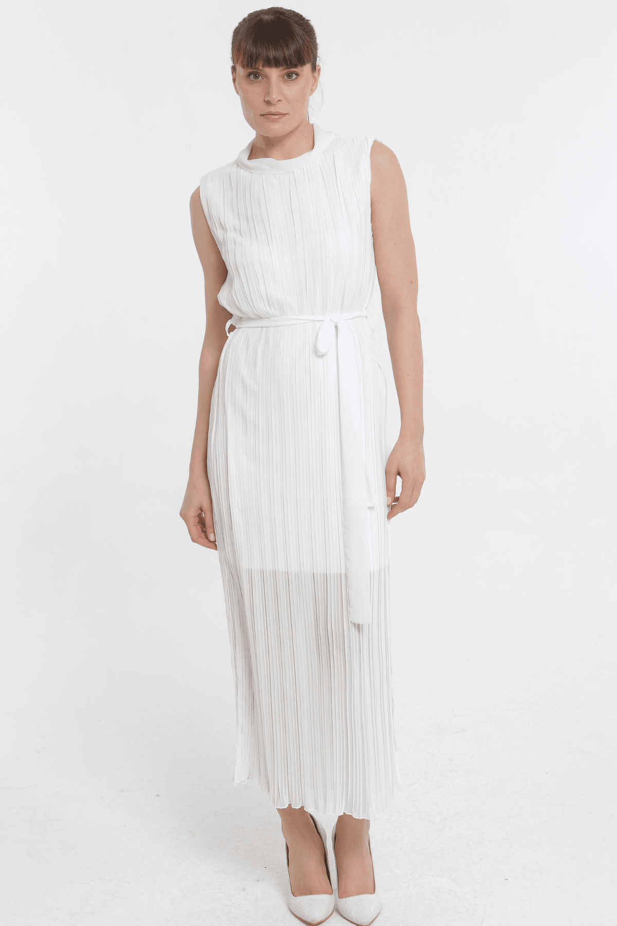 ELEGANT & CHIC BEYAZ PLİSE ELBISE