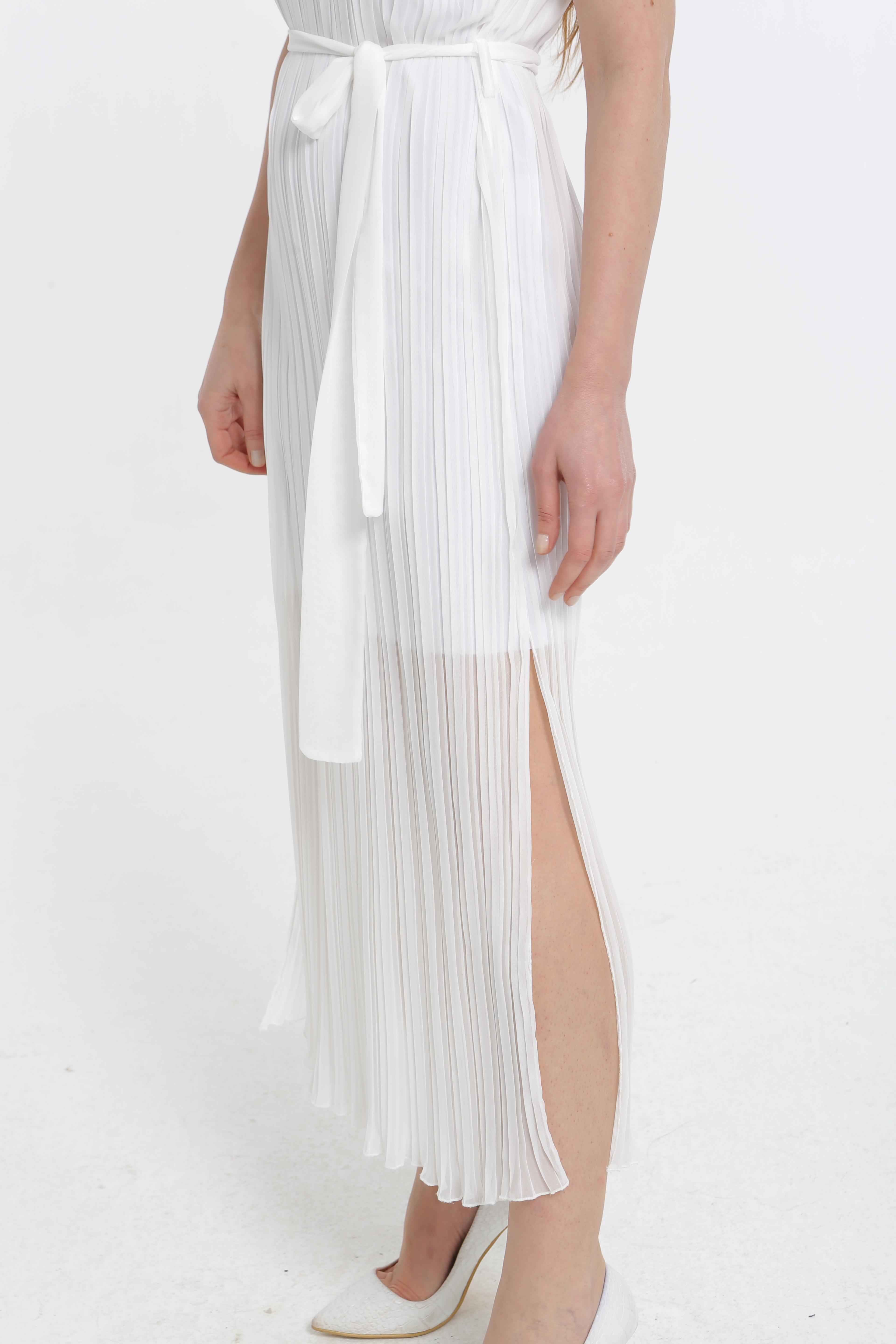 ELEGANT & CHIC BEYAZ PLİSE ELBISE