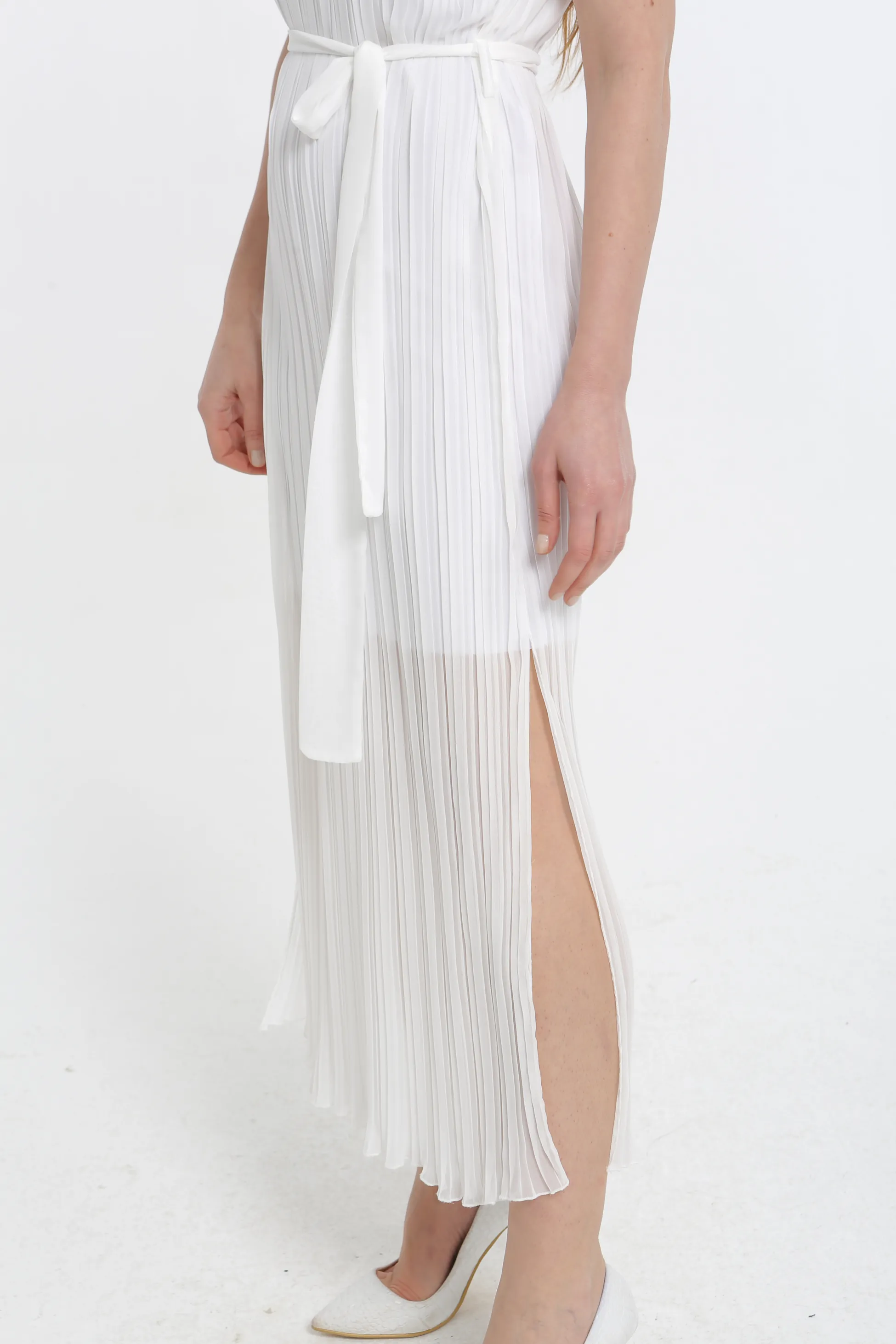 Elegant & Chic Beyaz Plise Kadın Elbise - Görsel 5