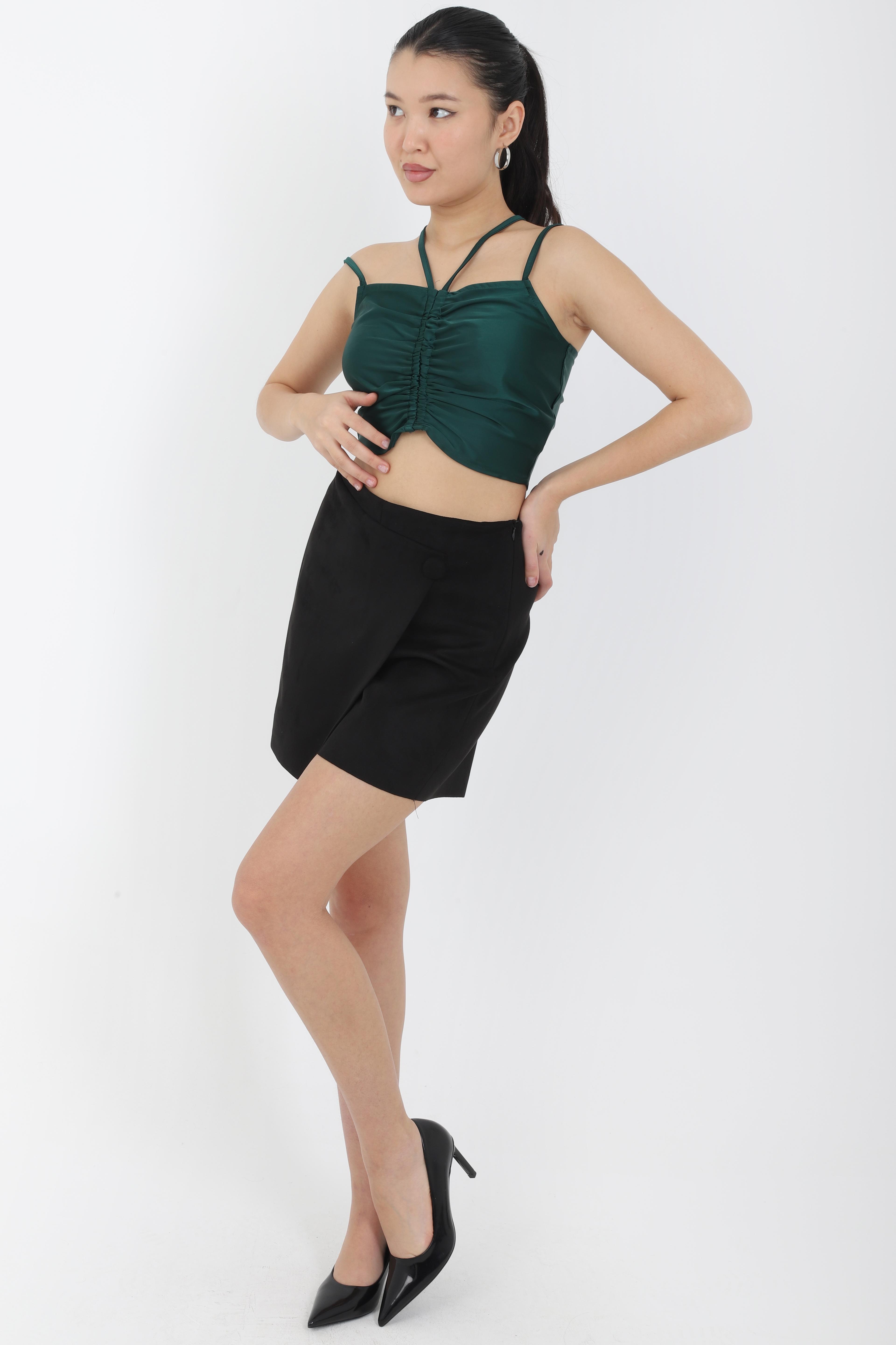 BAĞCIK DETAYLI CROP TOP - YEŞİL