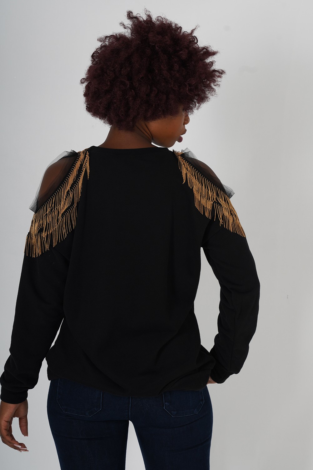 SİYAH PÜSKÜLLÜ SWEATSHIRT