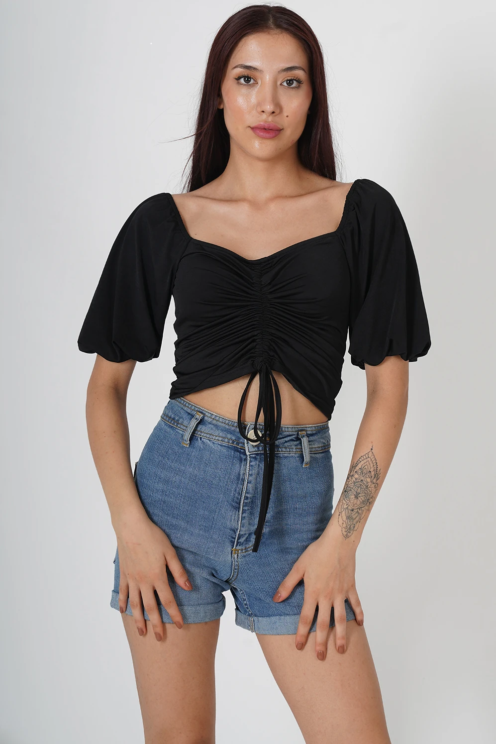 Bağcık Detaylı Kadın Crop Bluz - Görsel 7