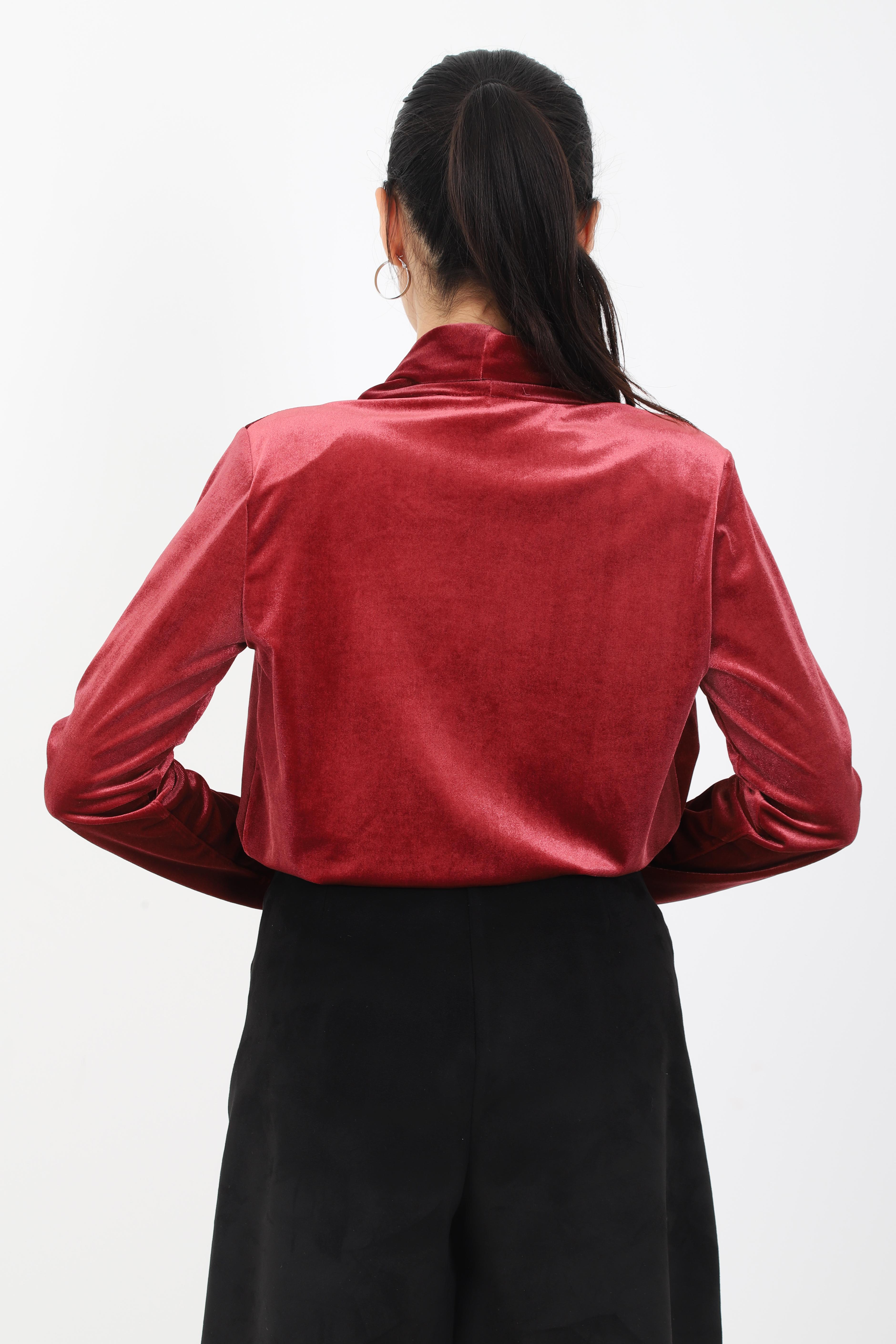 BORDO KADİFE UZUN KOLLU VATKALI BODY