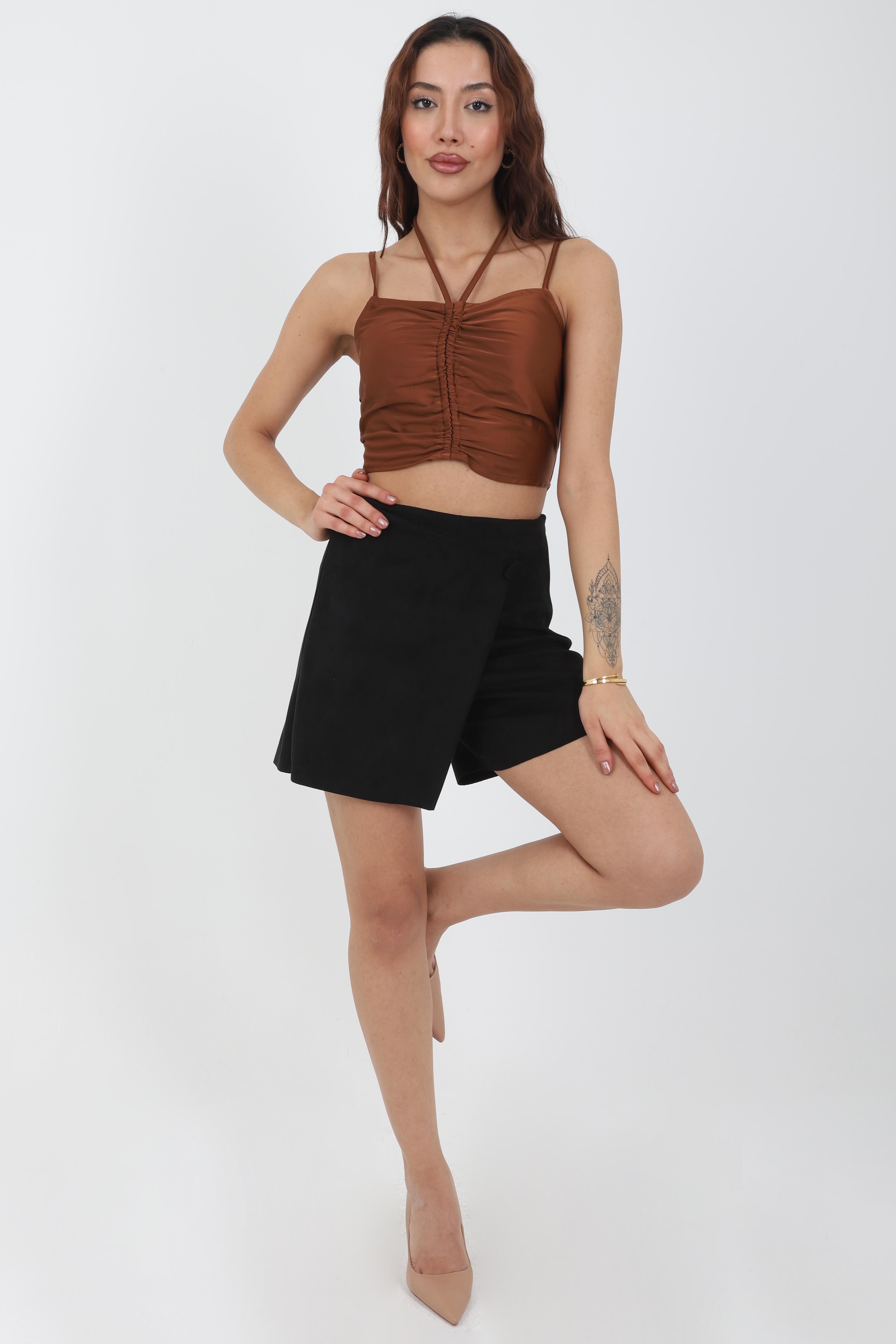 BAĞCIK DETAYLI CROP TOP - KAHVERENGİ