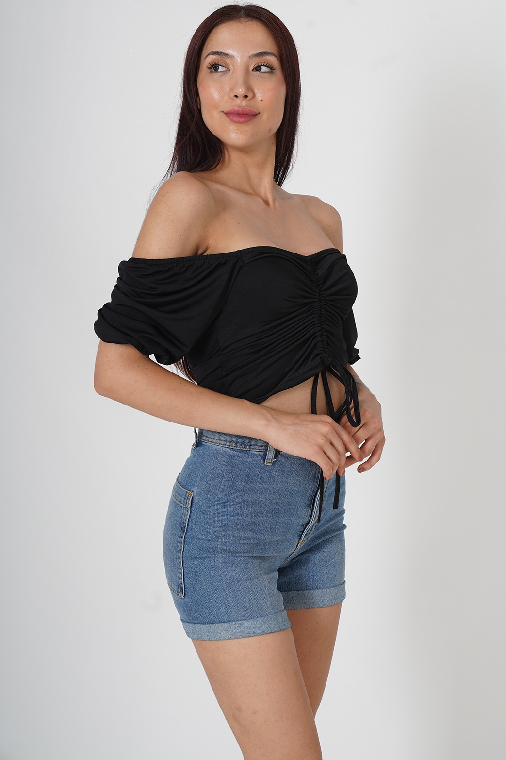 BAĞCIK DETAYLI CROP BLUZ