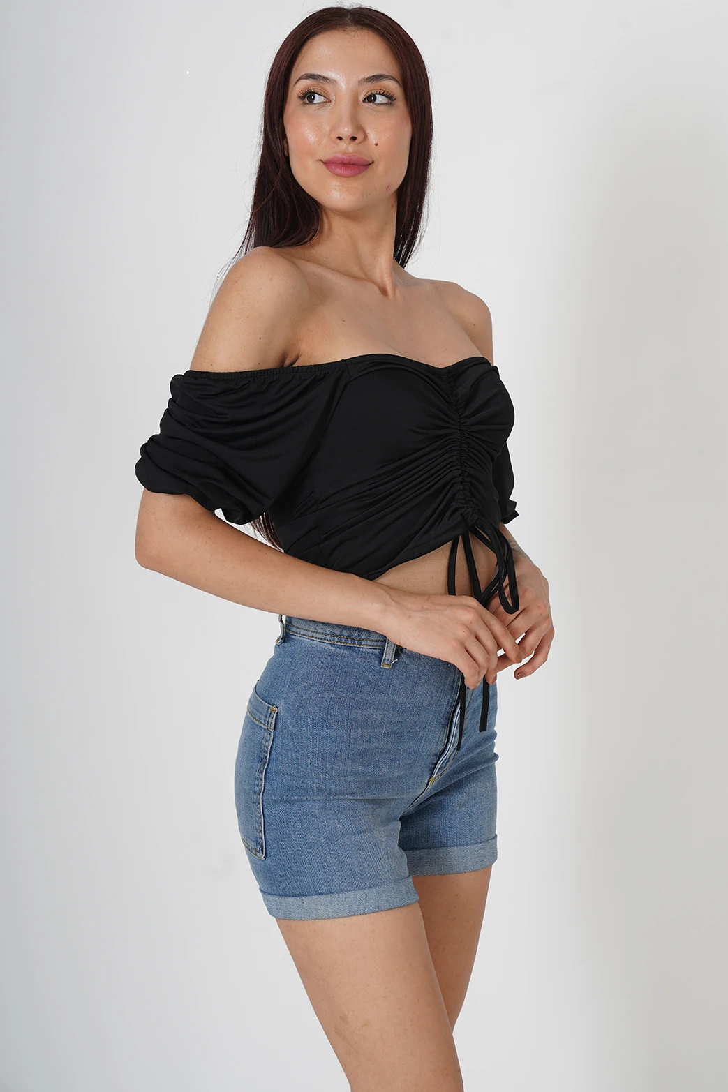 Bağcık Detaylı Kadın Crop Bluz - Görsel 6