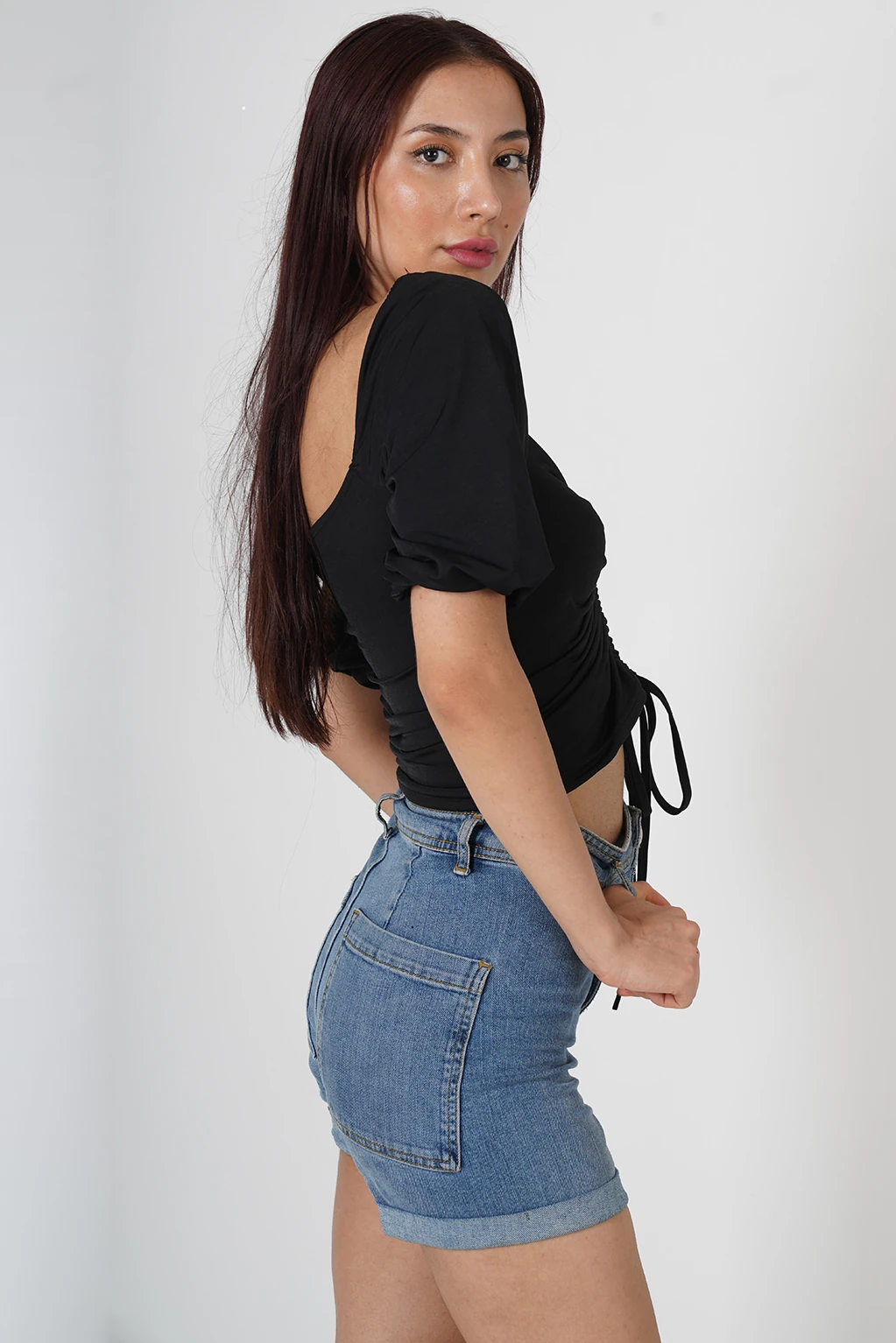 Bağcık Detaylı Kadın Crop Bluz - Görsel 10