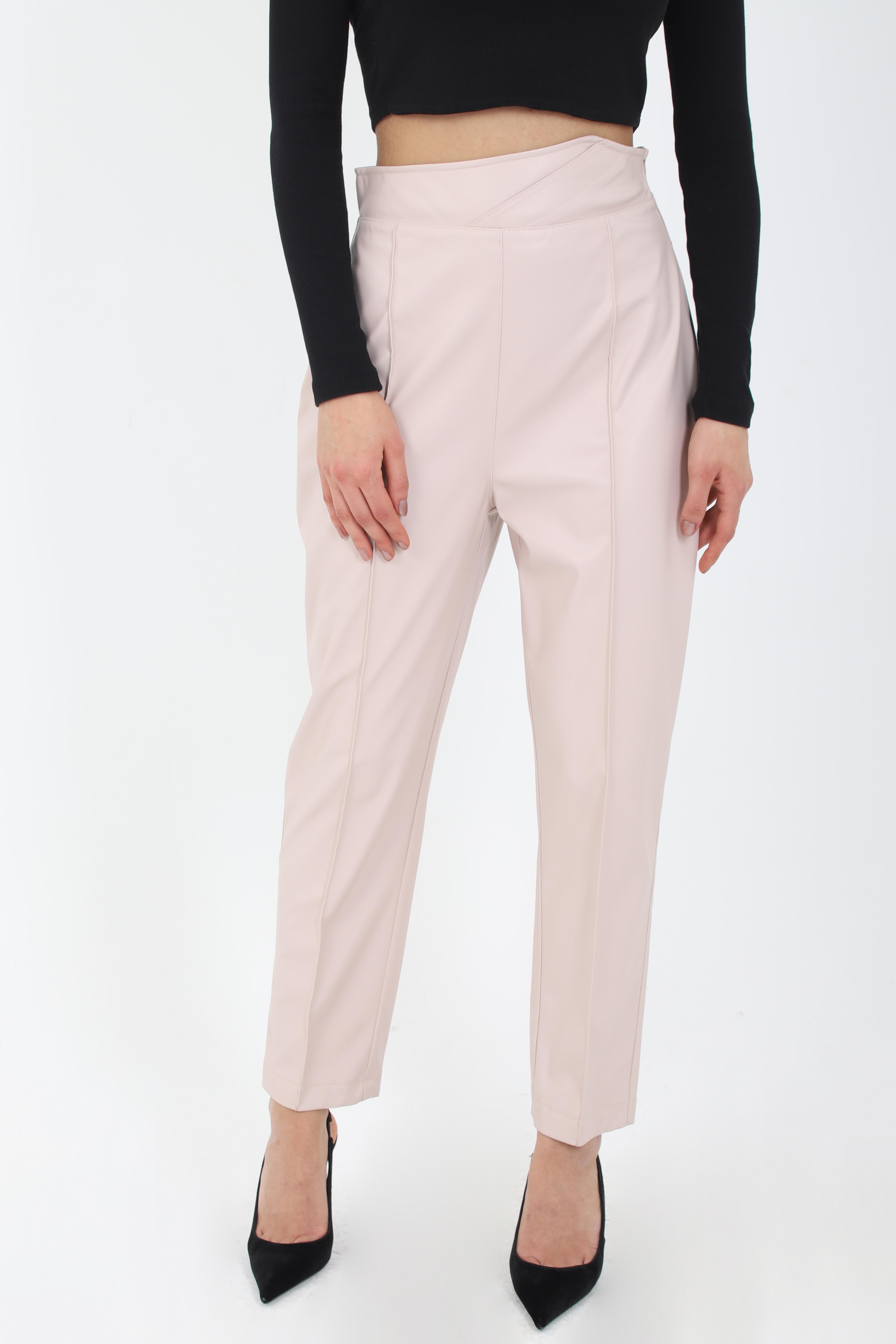 SUNİ DERİ PANTOLON - PEMBE