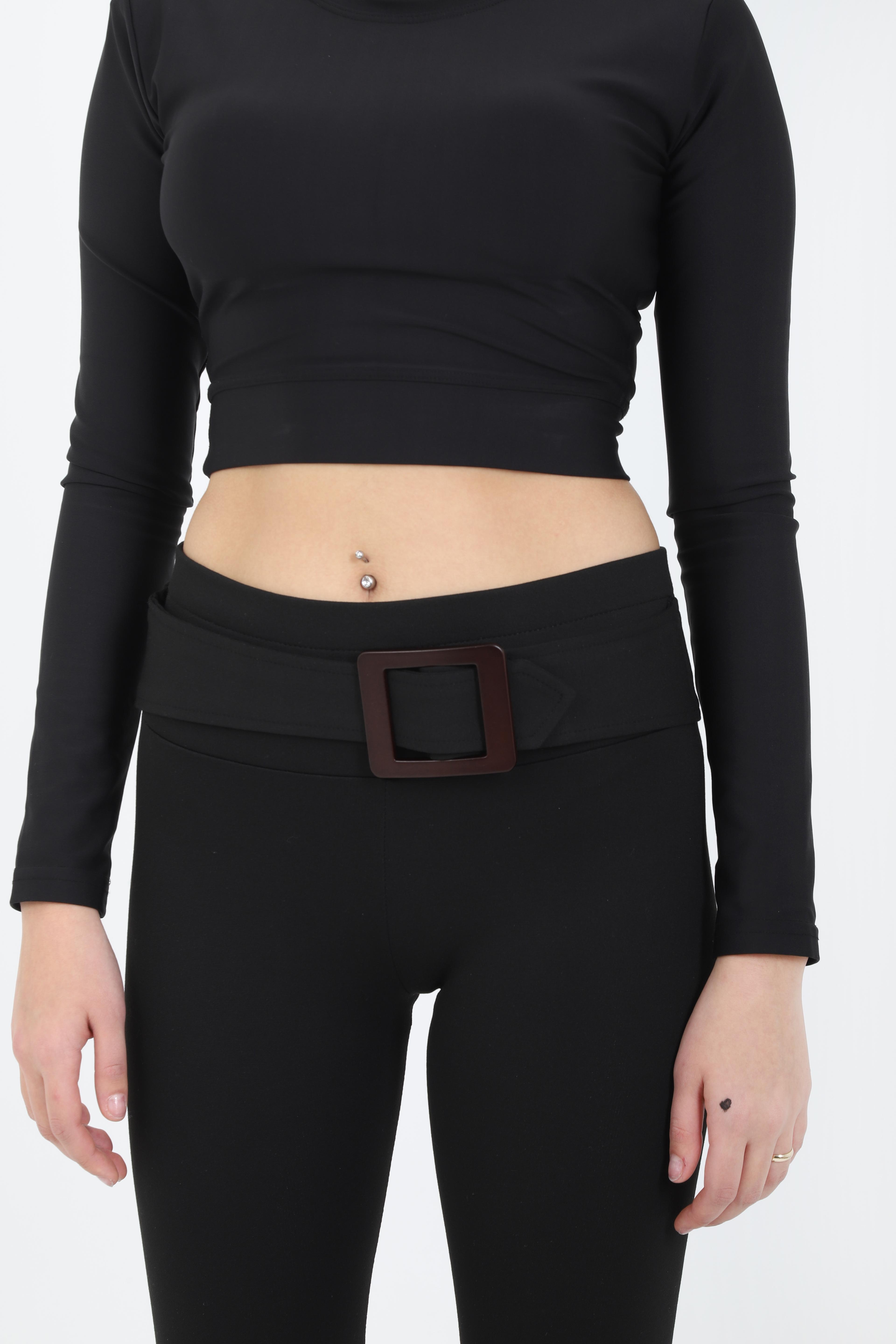 UZUN KOLLU TAYT KUMAŞLI CROP TOP