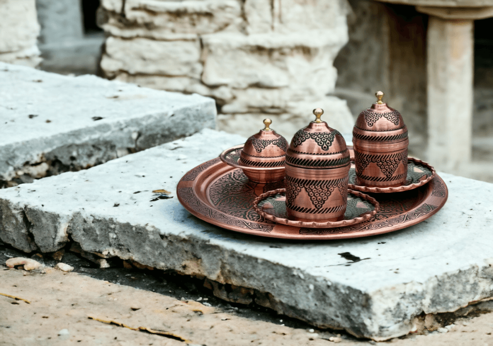 Turkish Coffee Set and Serving Bowl and Tray