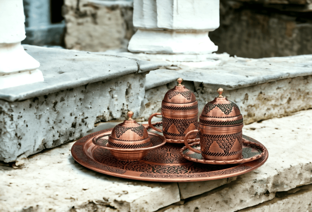 Turkish Coffee Set and Serving Bowl and Tray