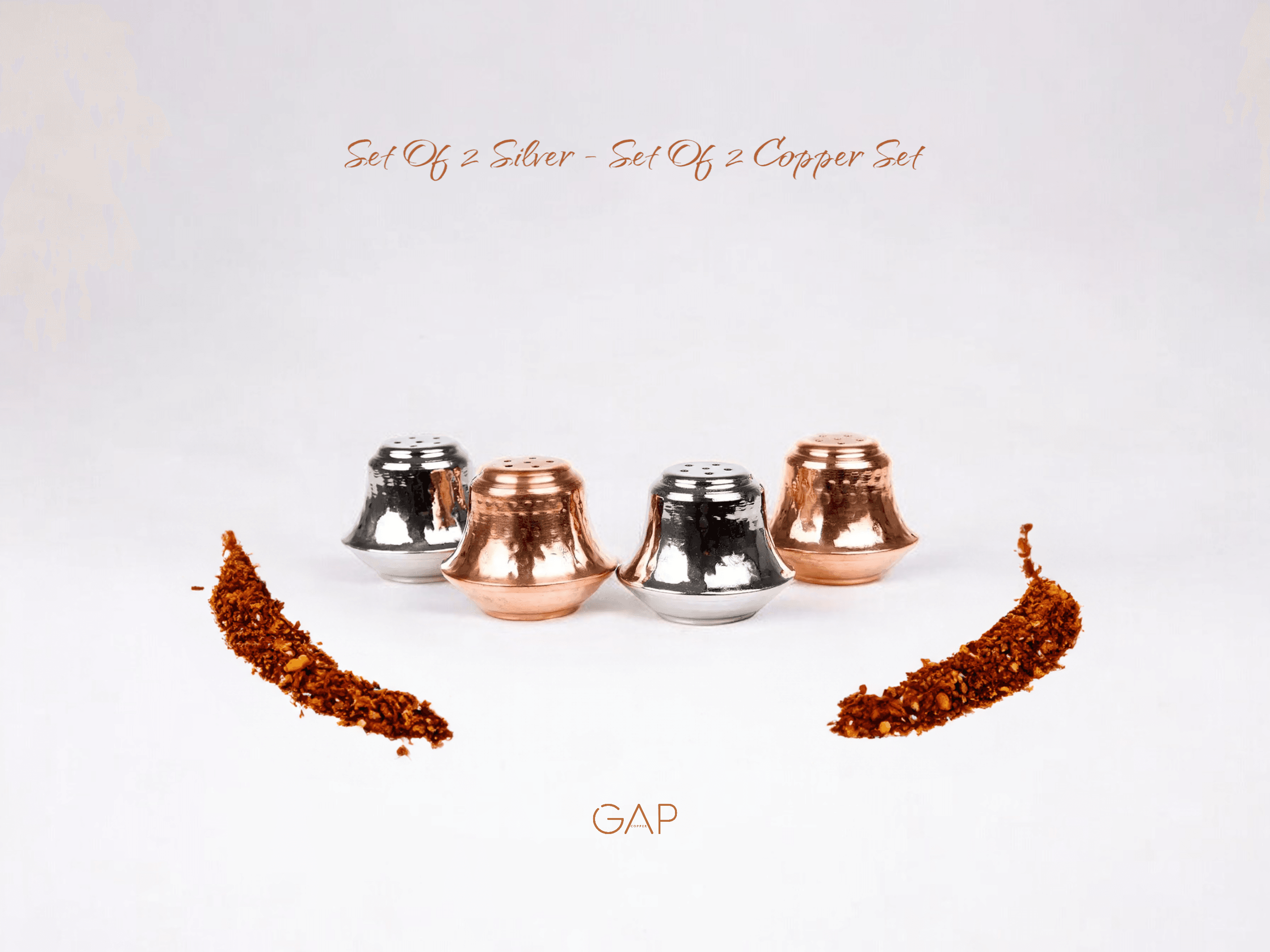 Handmade Copper 3-Piece Salt and Pepper Set or Spice Rack