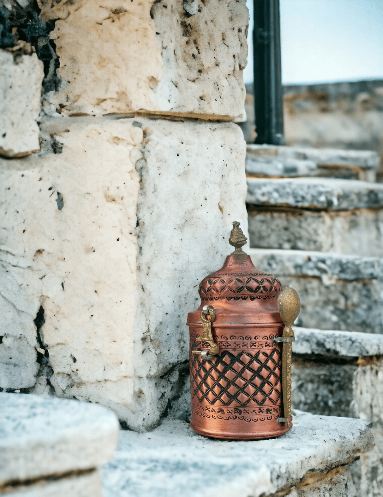 Traditional Turkish Copper Coffee Bowl with Spoon