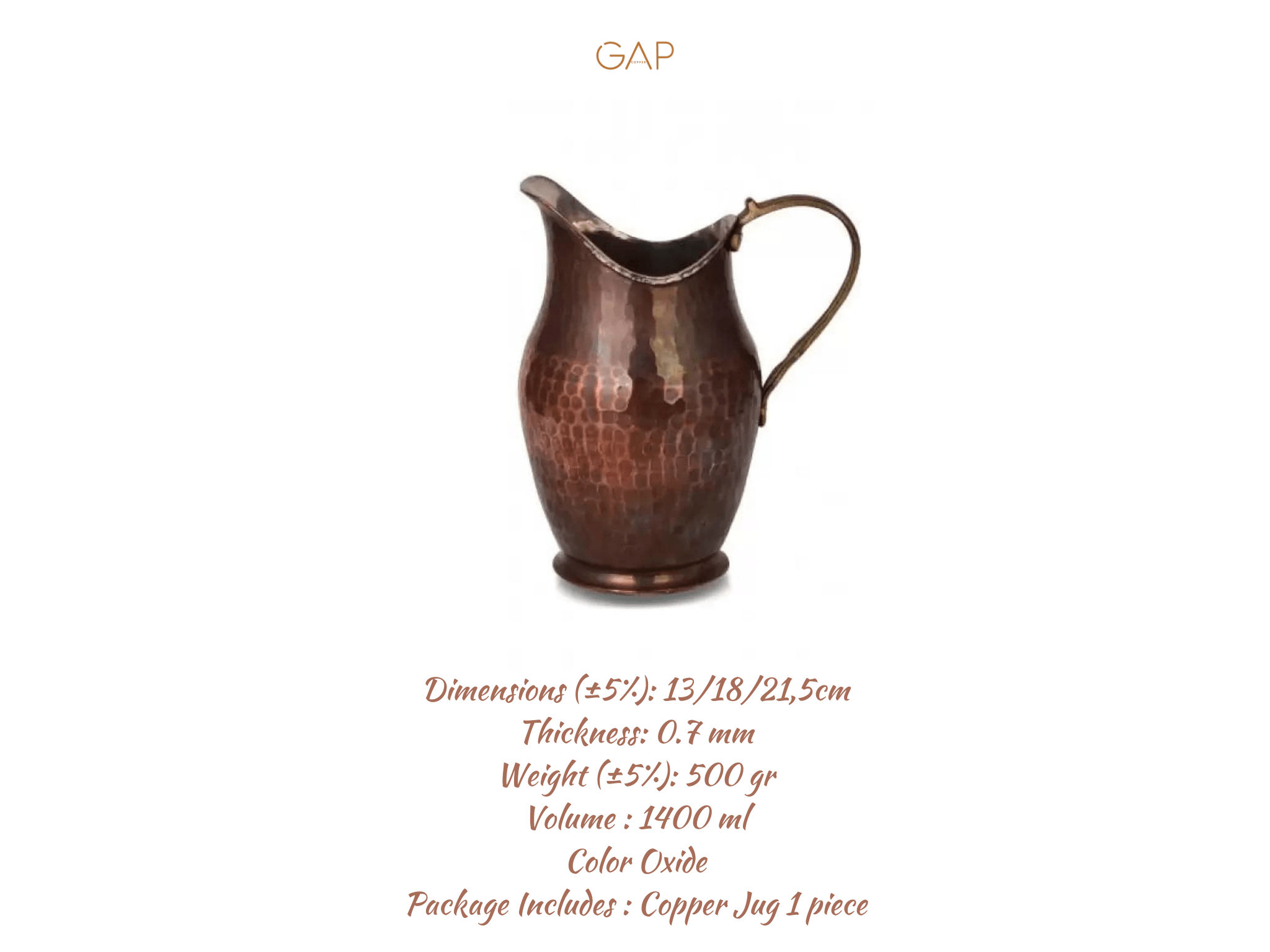 Handcrafted Copper Pitcher, Pure Copper Water Jug