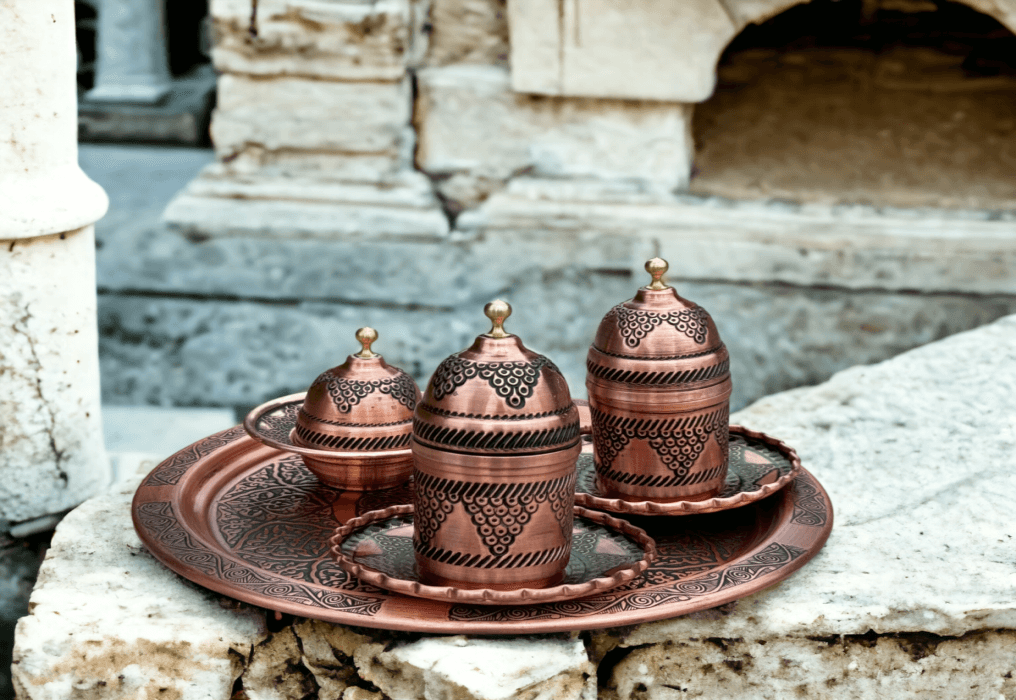 Turkish Coffee Set and Serving Bowl and Tray