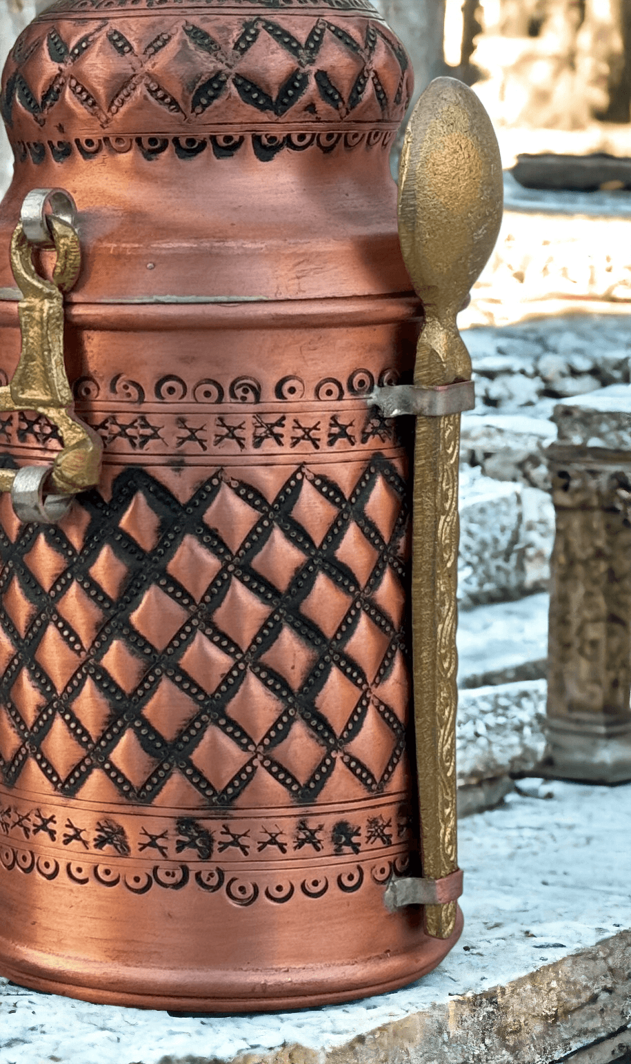 Traditional Turkish Copper Coffee Bowl with Spoon