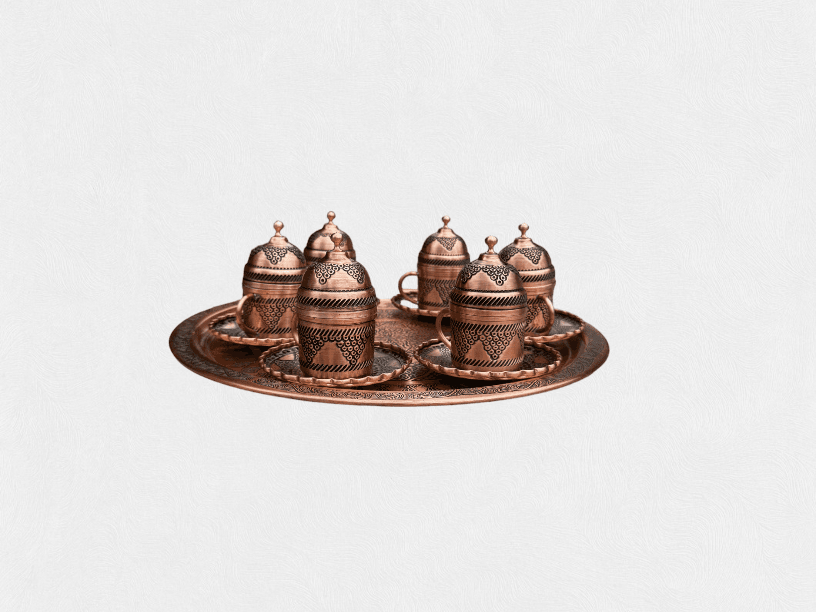 6 Pieces Turkish Coffee Set and Copper Tray, Copper Presentation