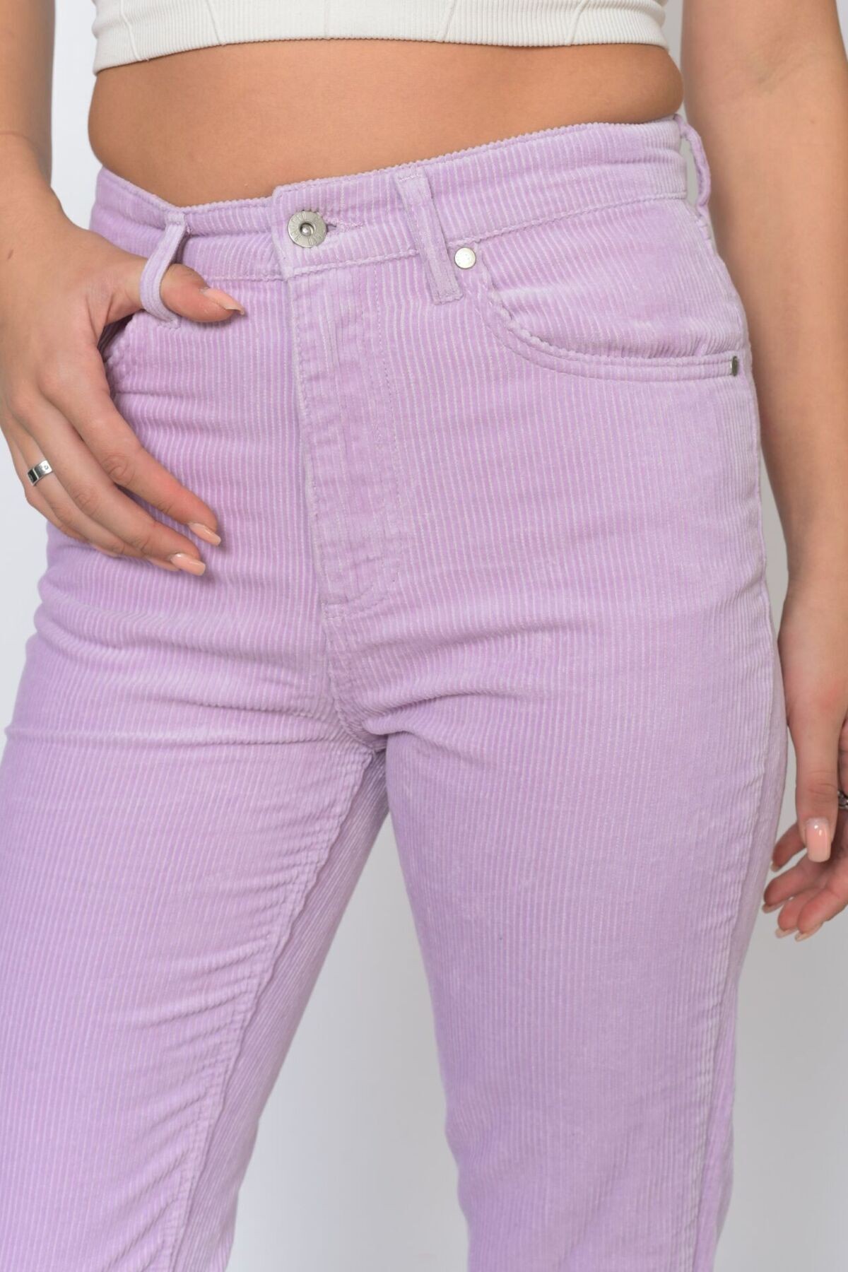 Cepli Fitilli Kadife Mom Pantolon- Lila