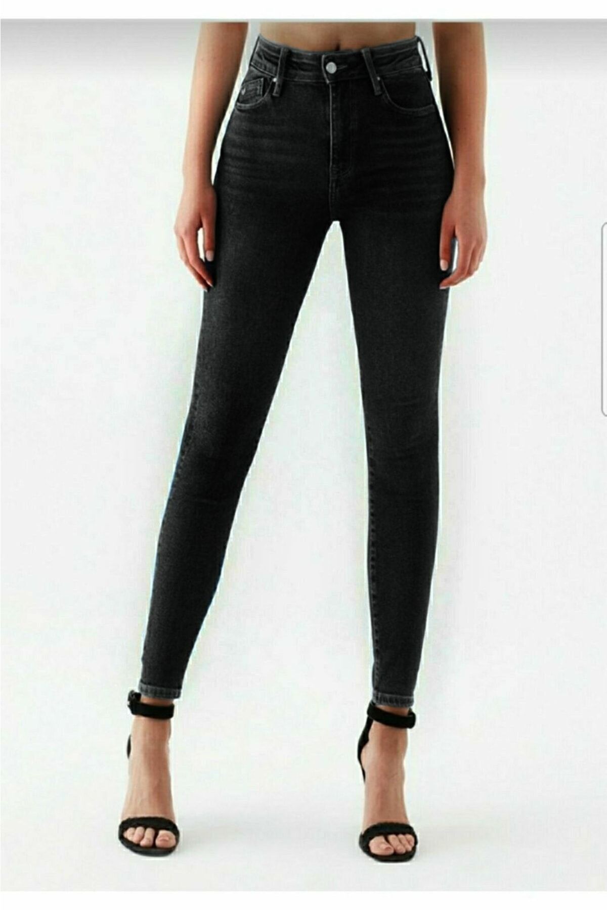 Alice Kadın Siyah Antrasit Gölgeli Yüksel Bel Dar Paça Skinny Likralı Kot Pantalon