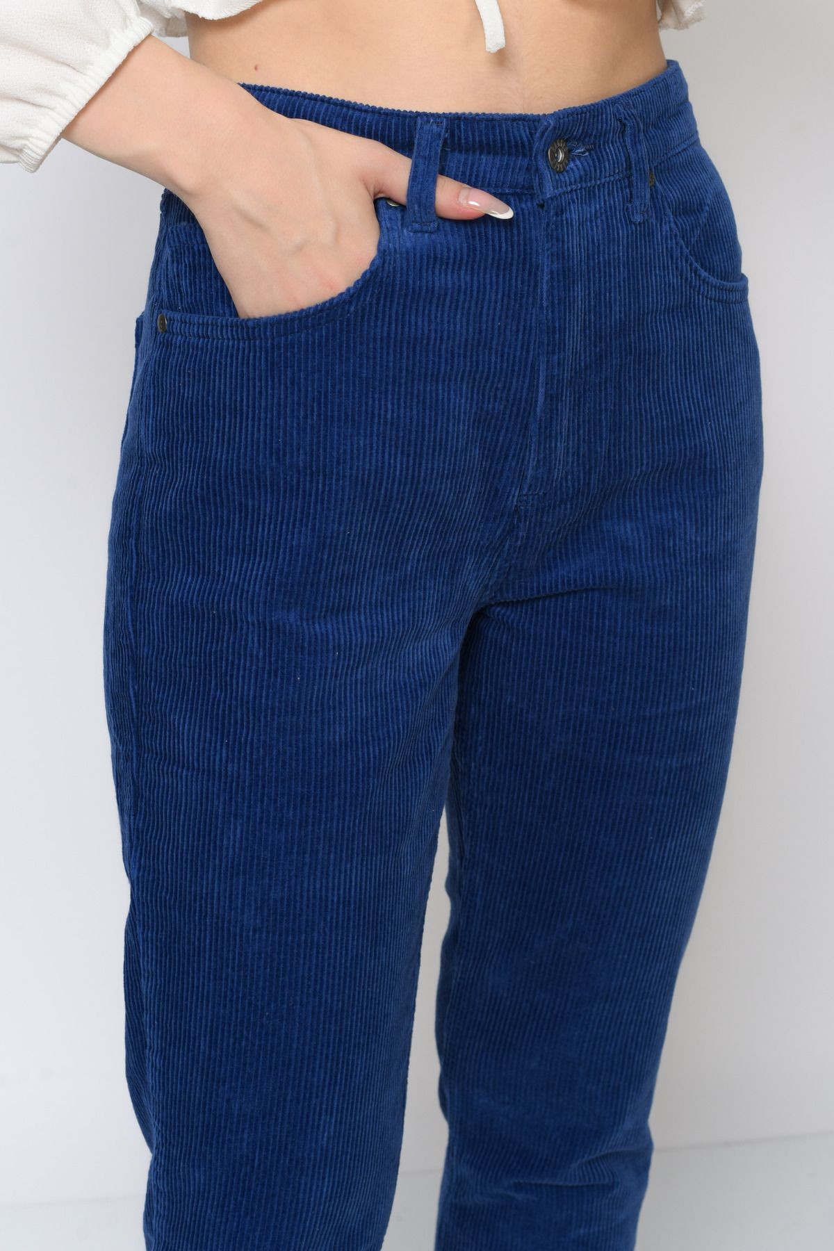 Cepli Fitilli Kadife Mom Pantolon- Lila