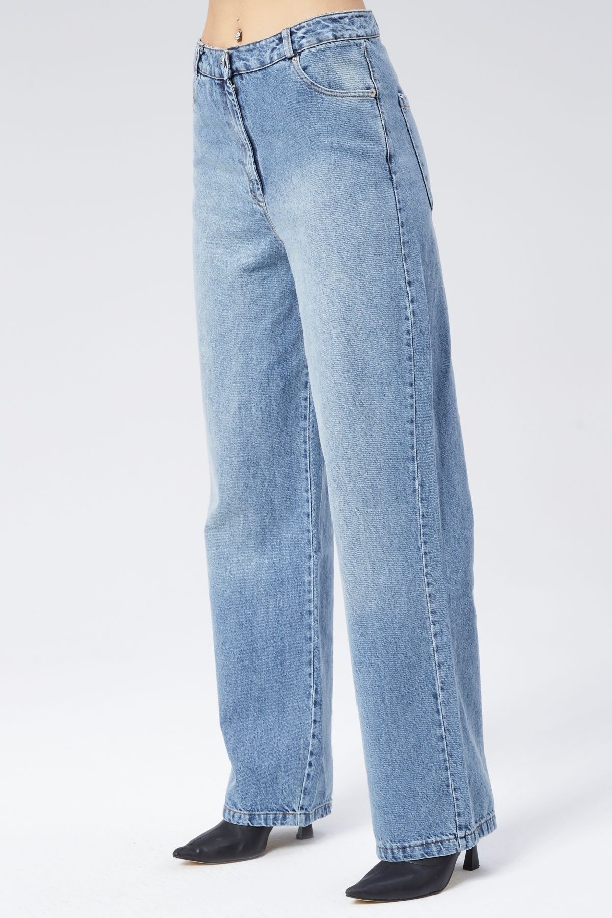 Malibu Kolej Denim Boru Paça Jean Kot Pantolon - Mavi