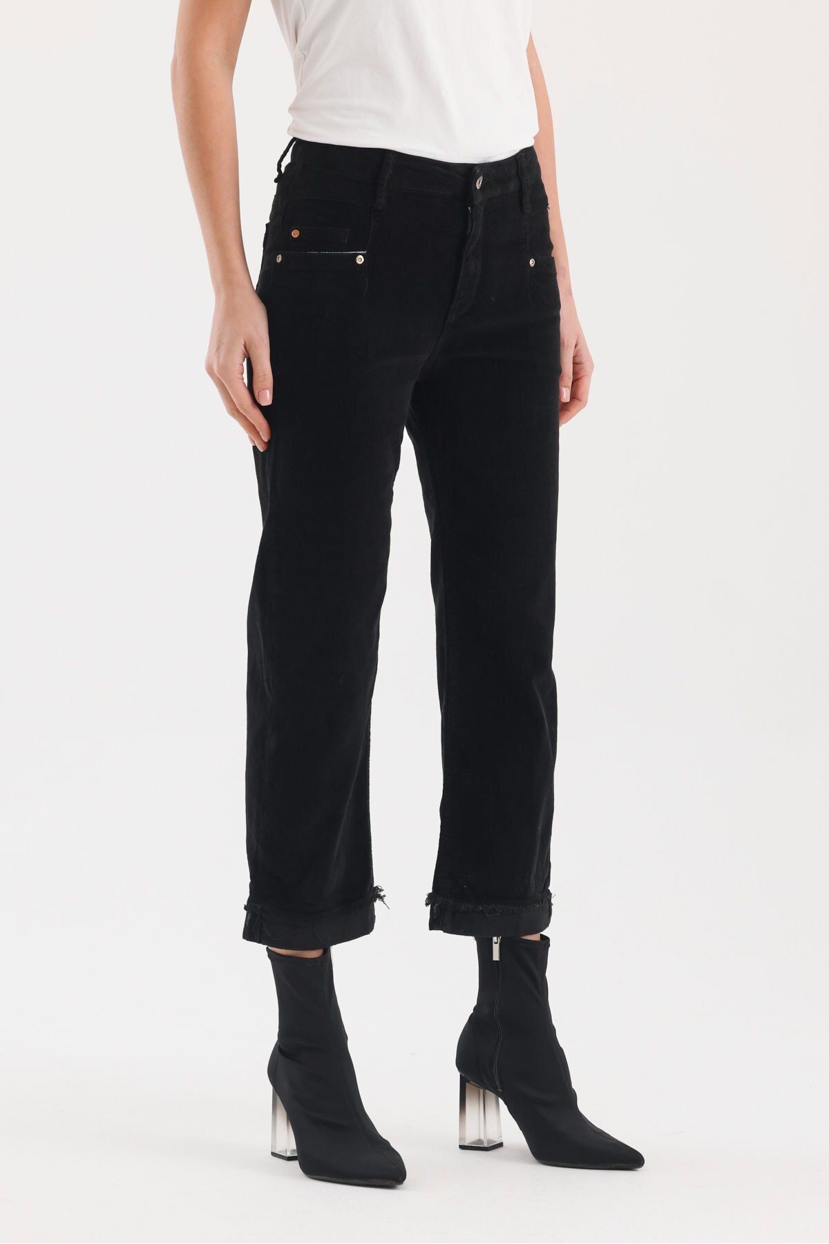 Nairobi Wide Leg Geniş Paça Kadife Pantolon-32 - Siyah
