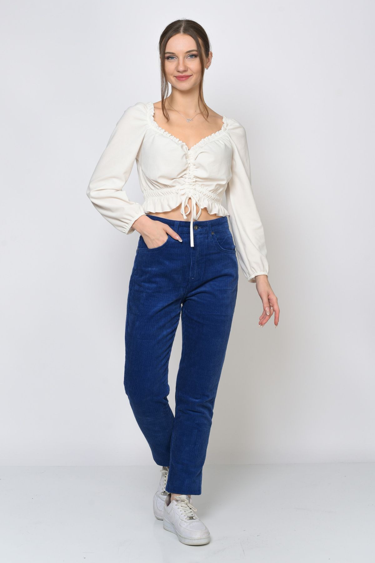 Cepli Fitilli Kadife Mom Pantolon- Lila