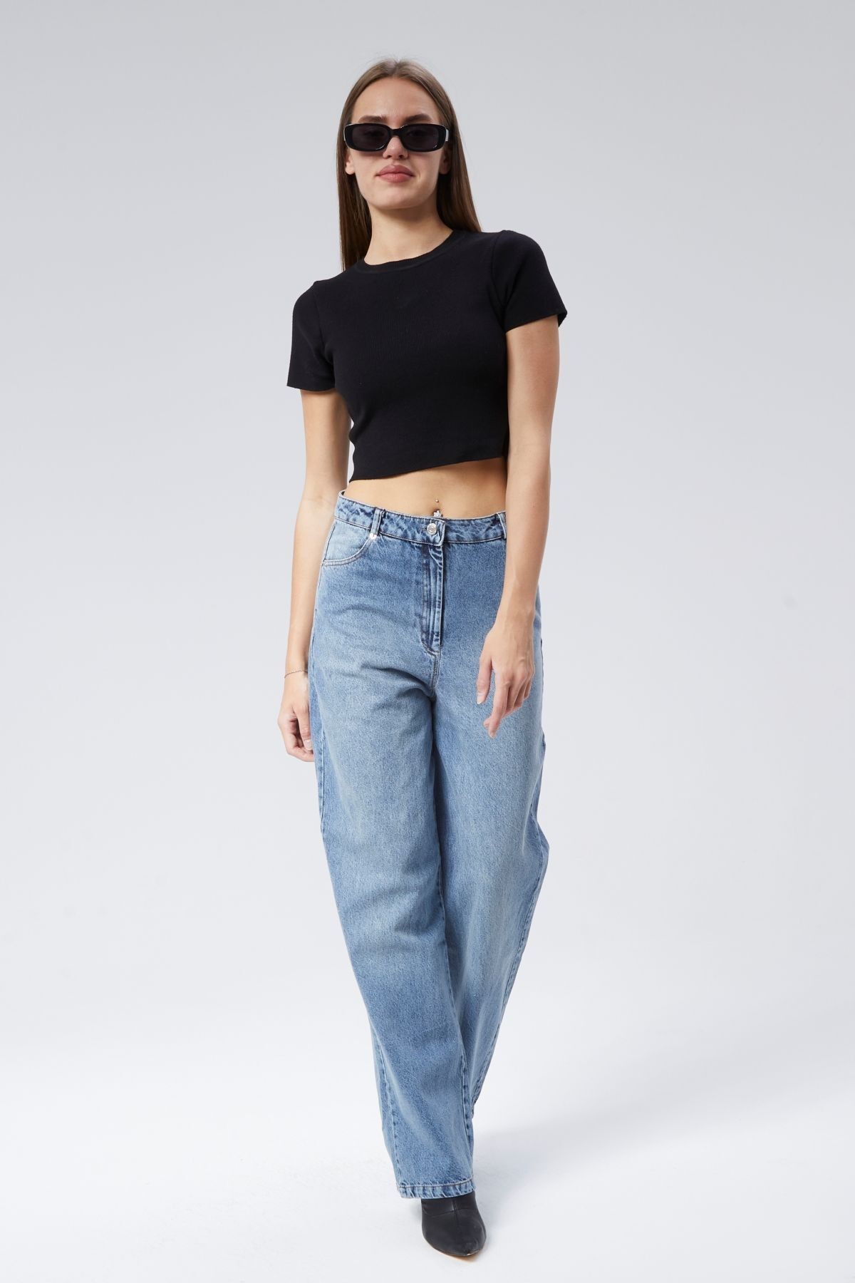 Malibu Kolej Denim Boru Paça Jean Kot Pantolon - Mavi