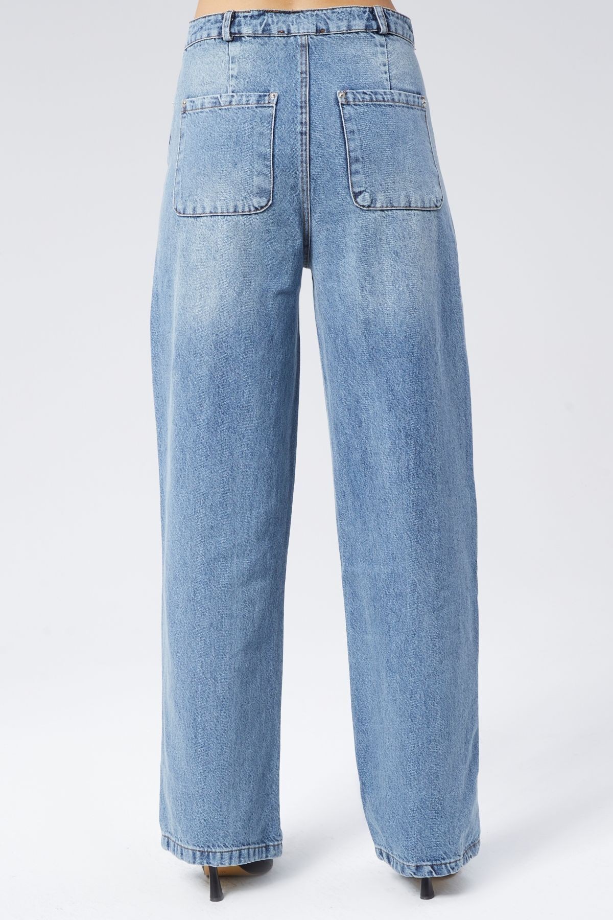 Malibu Kolej Denim Boru Paça Jean Kot Pantolon - Mavi