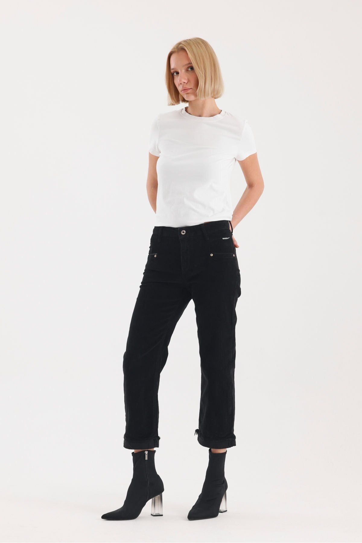 Nairobi Wide Leg Geniş Paça Kadife Pantolon-32 - Siyah
